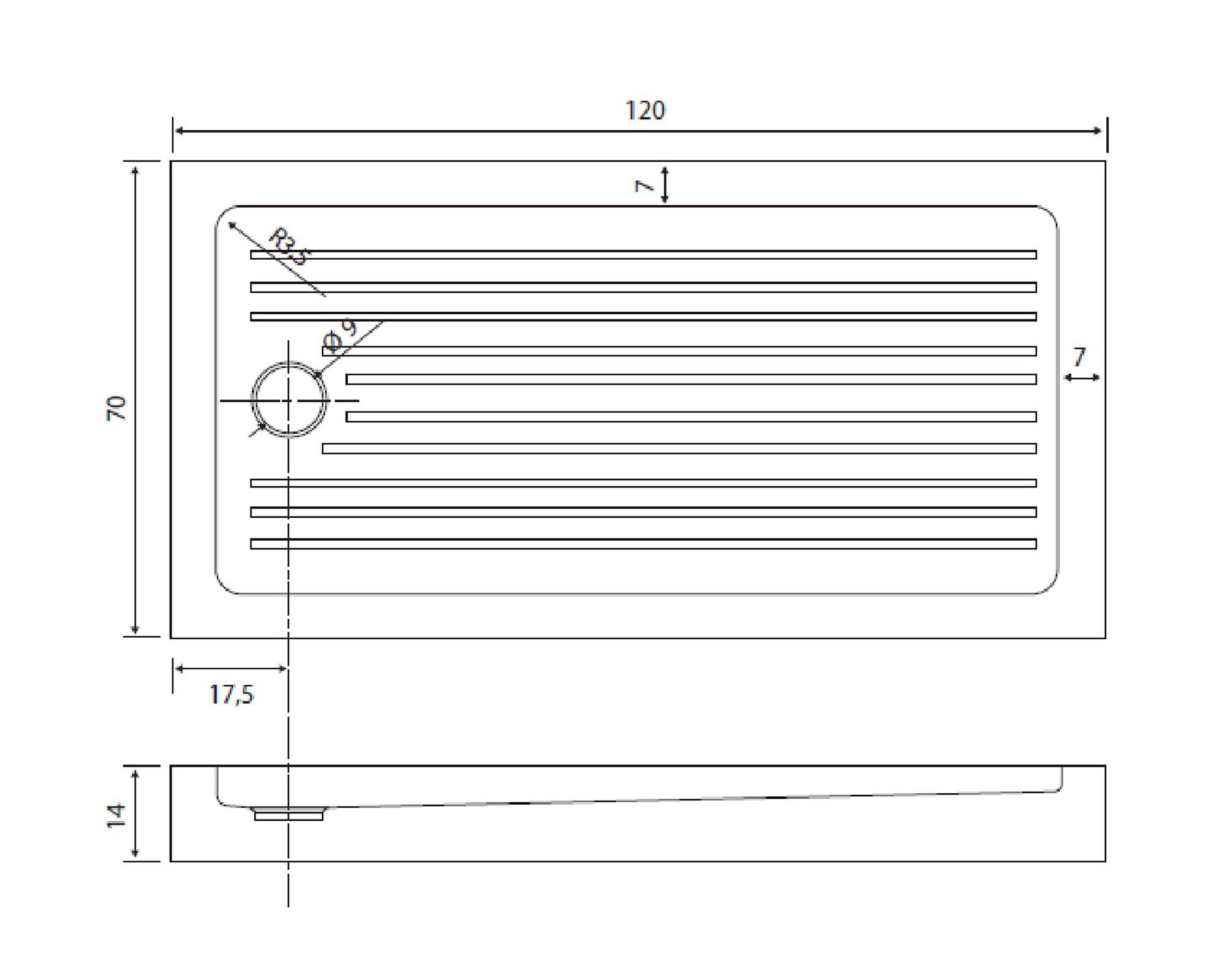 Receptáculo acrílico con registro desagüe blanco 14x70x120 cm-2