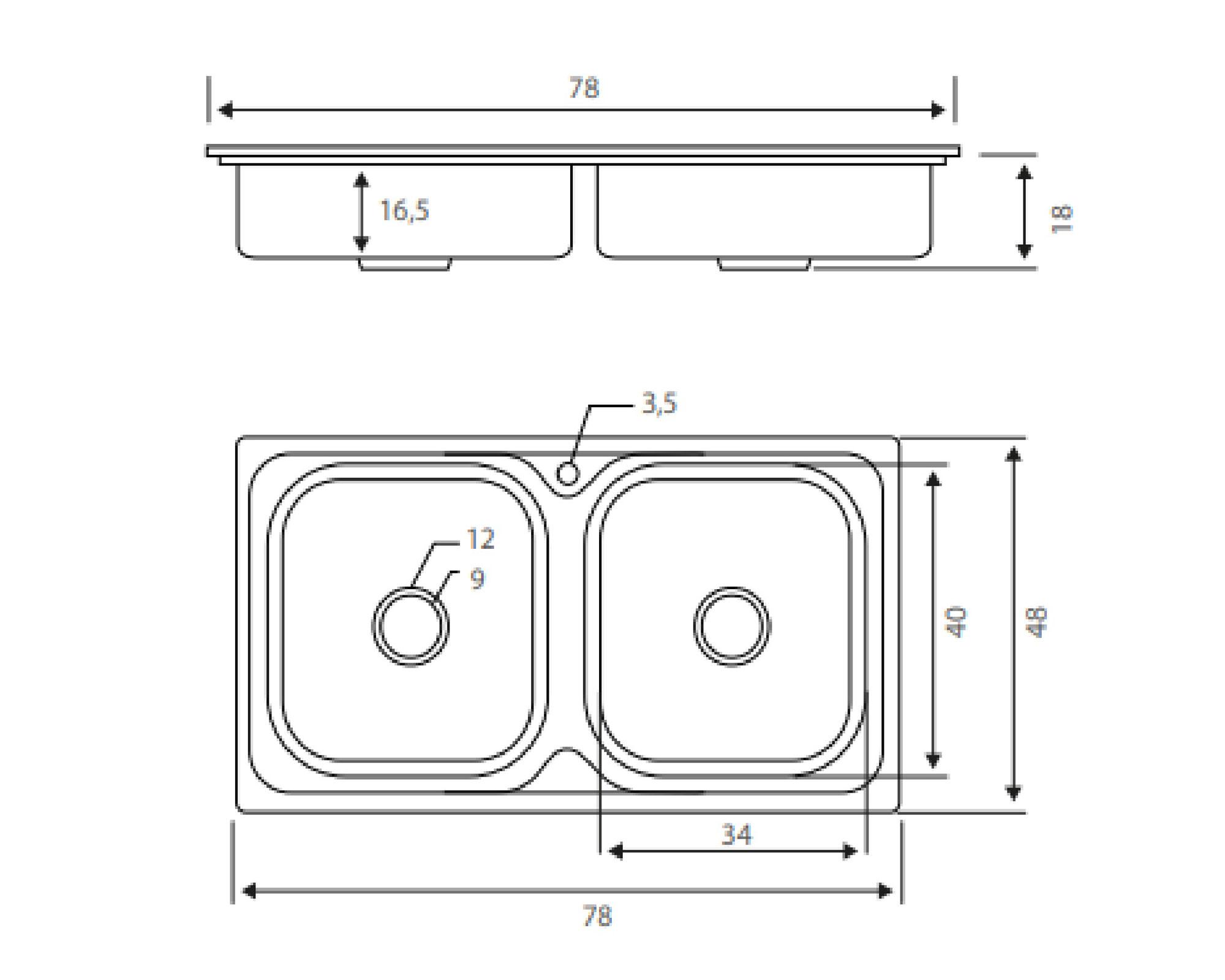 Lavaplatos doble empotrado 48x78 cm plateado Briggs-1