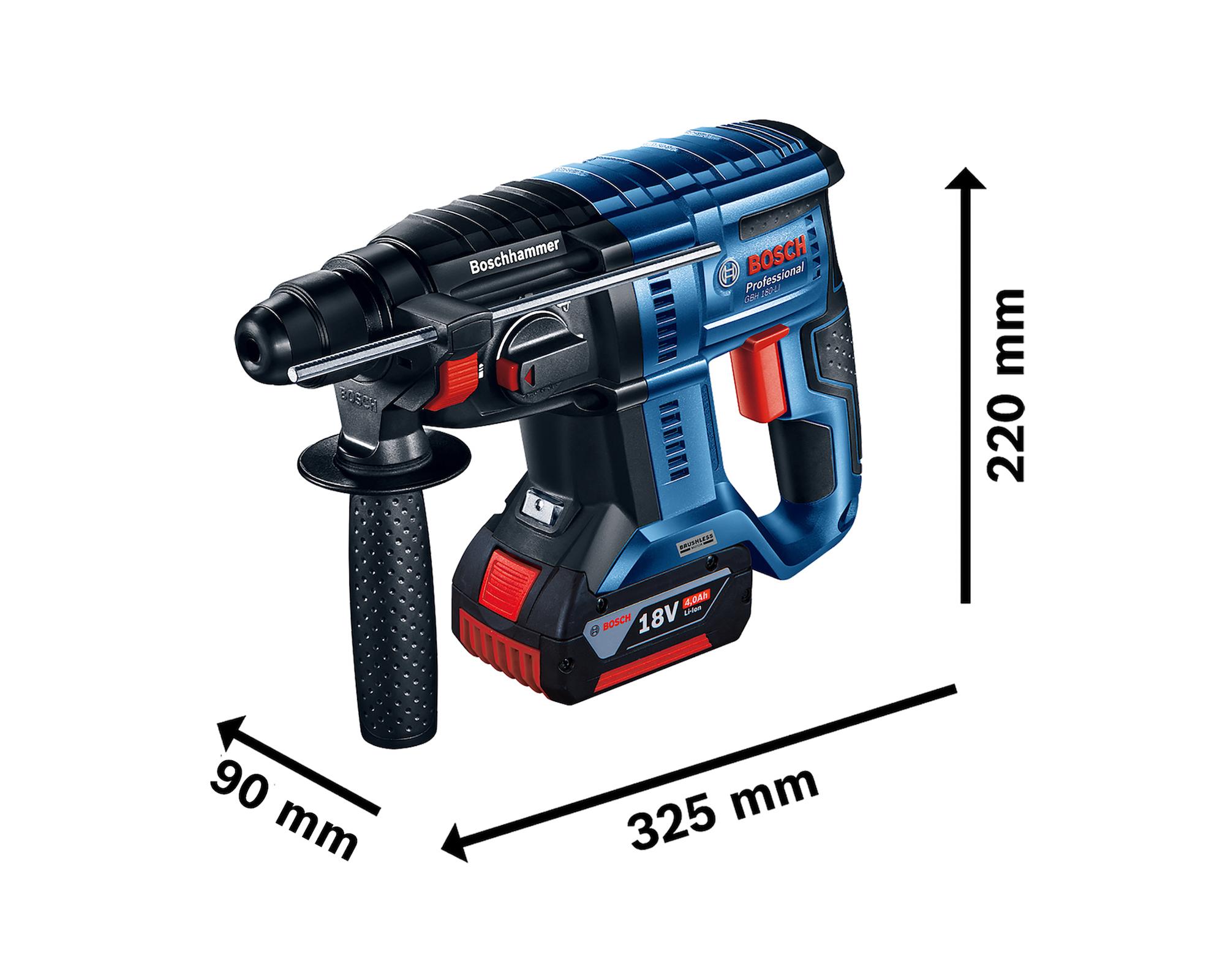 Rotomartillo inalámbrico 18V GBH 180-LI + 2 baterías 4.0 Ah Bosch.-8