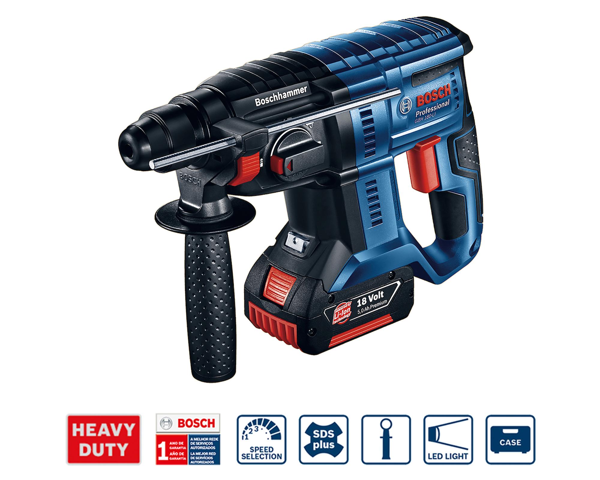 Rotomartillo inalámbrico 18V GBH 180-LI + 2 baterías 4.0 Ah Bosch.-1