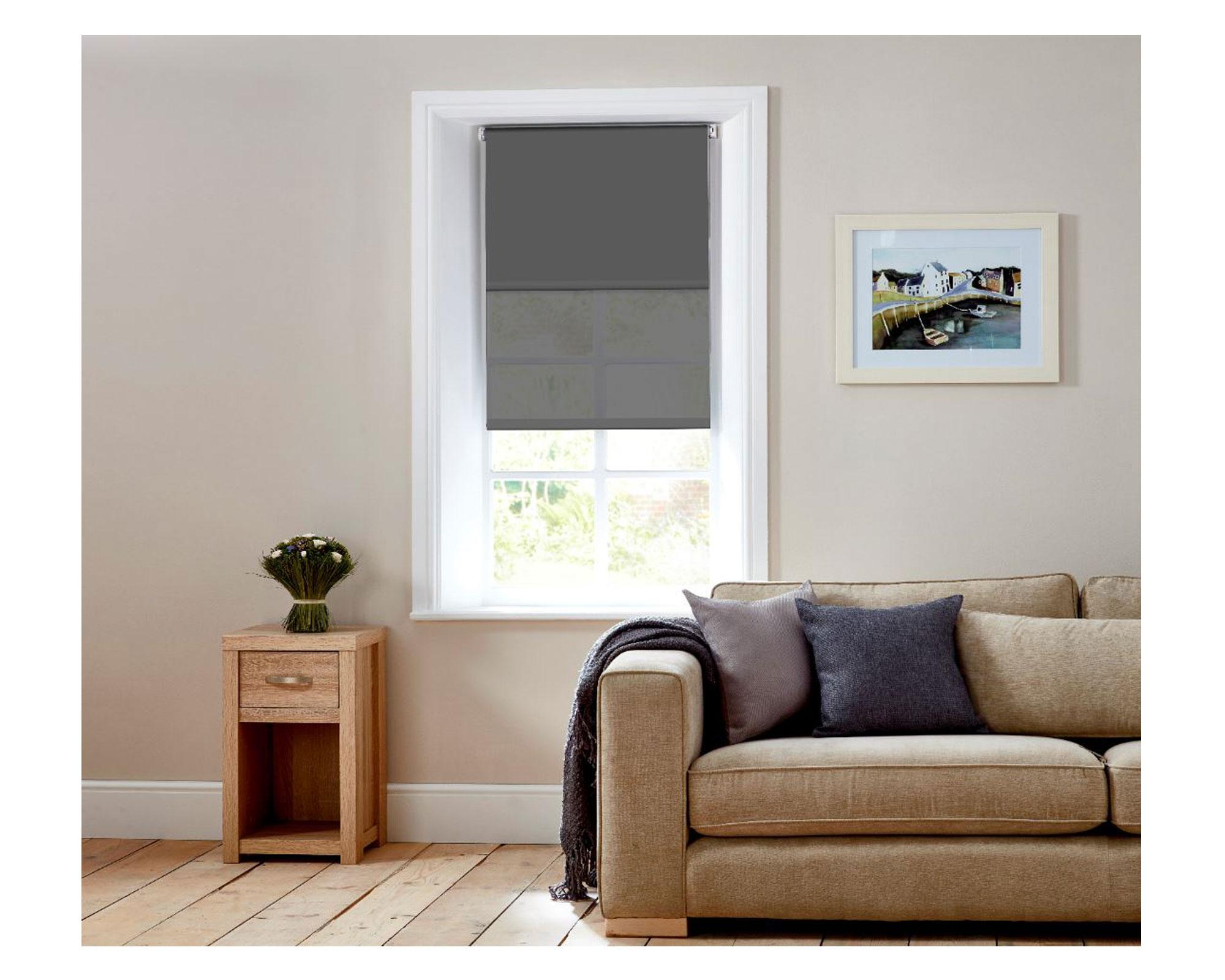 Cortina roller blackout doble 250x250 cm liso gris Cotidiana-0