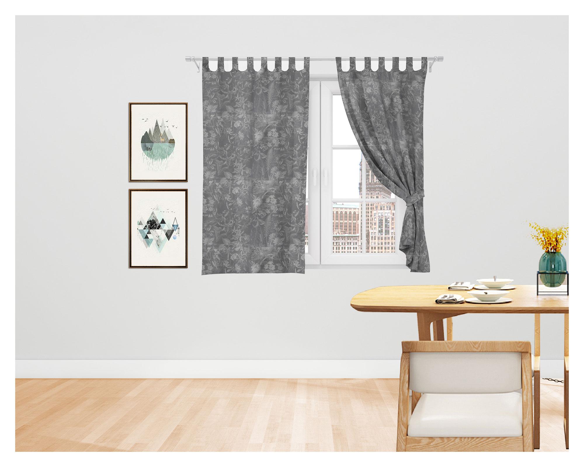Cortina cocina 140x150 cm Flores 2 gris Cotidiana-0