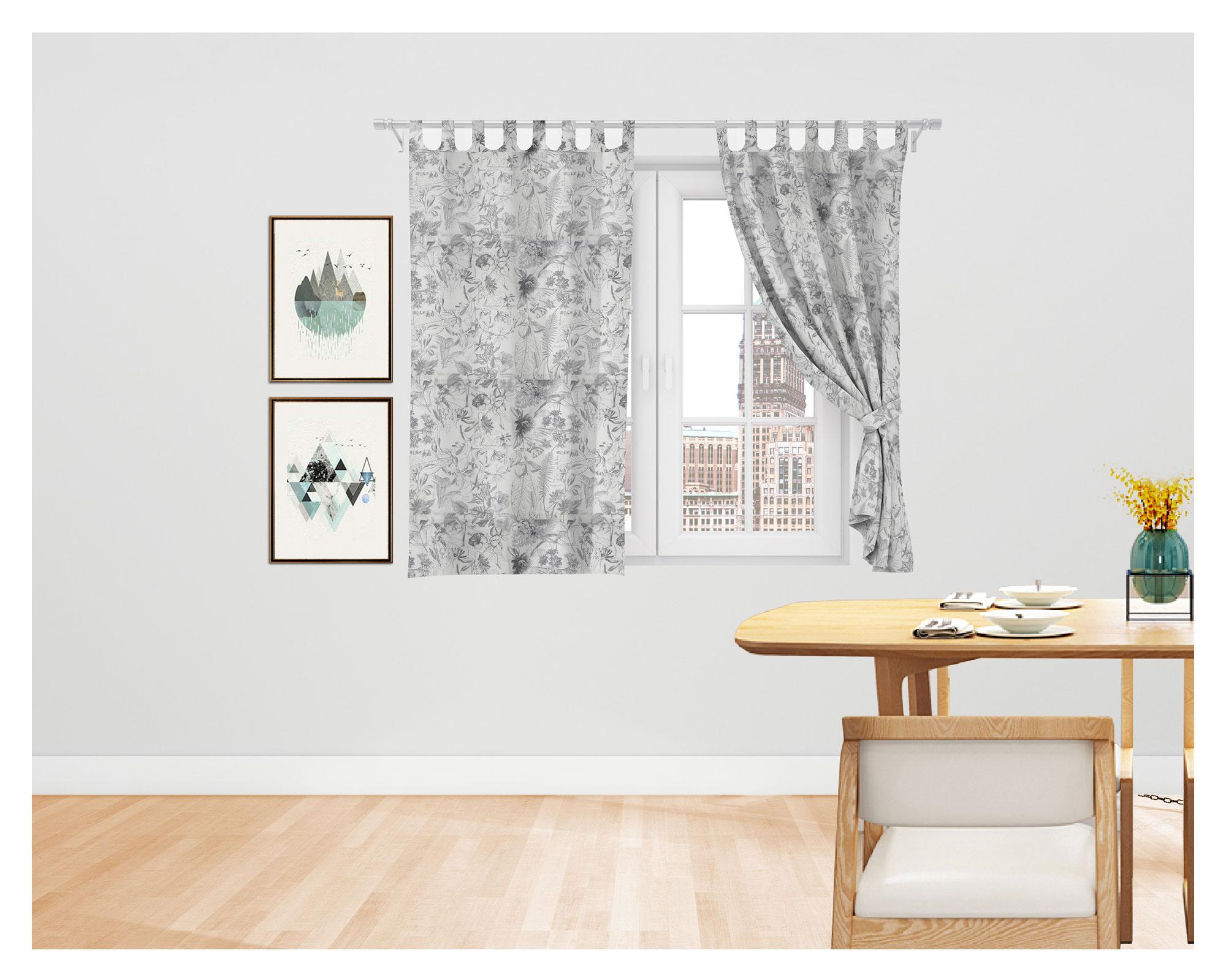 Cortina cocina 140x150 cm Flores gris Cotidiana-0