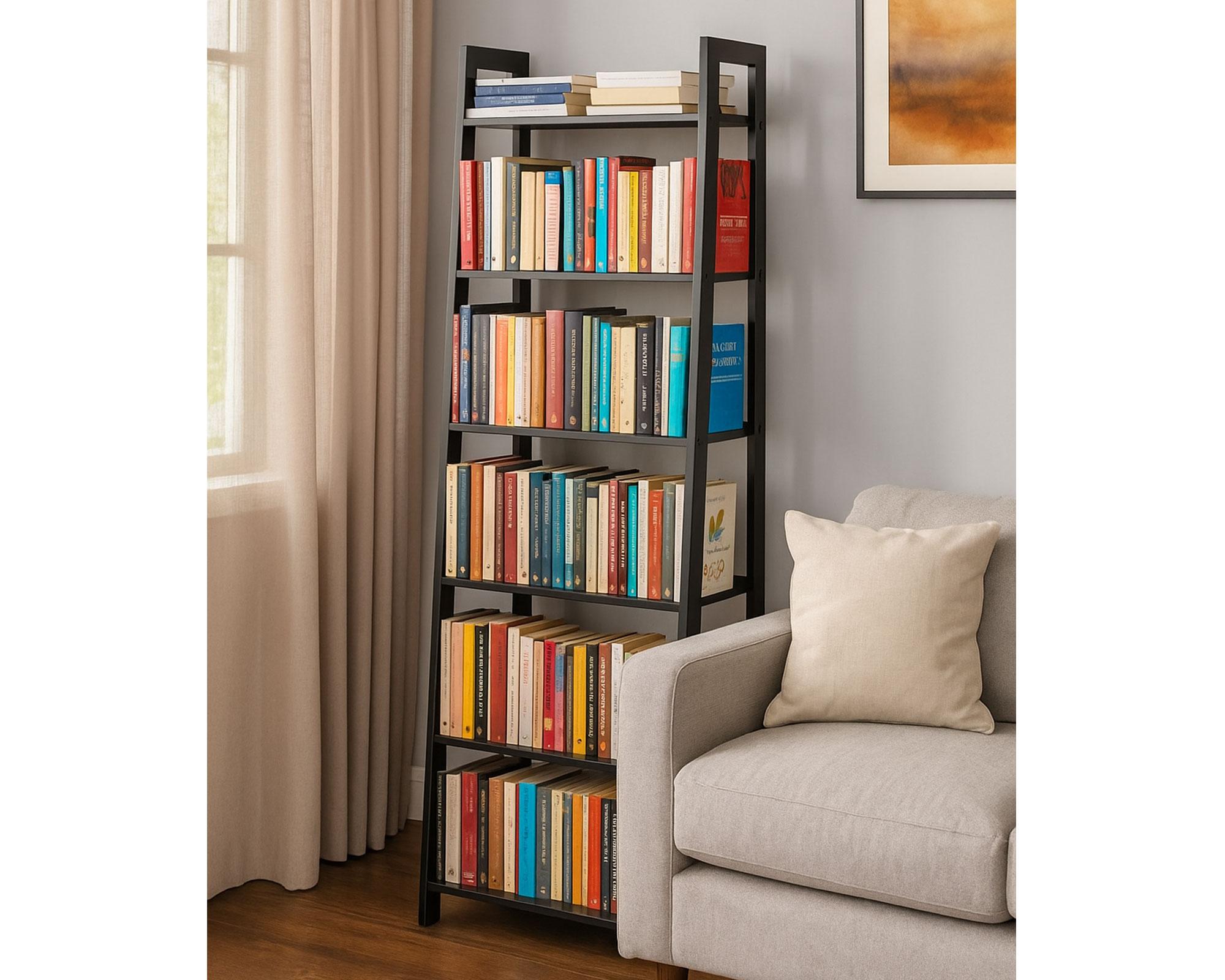 Librero escalera negro 152x51x35 cm-5