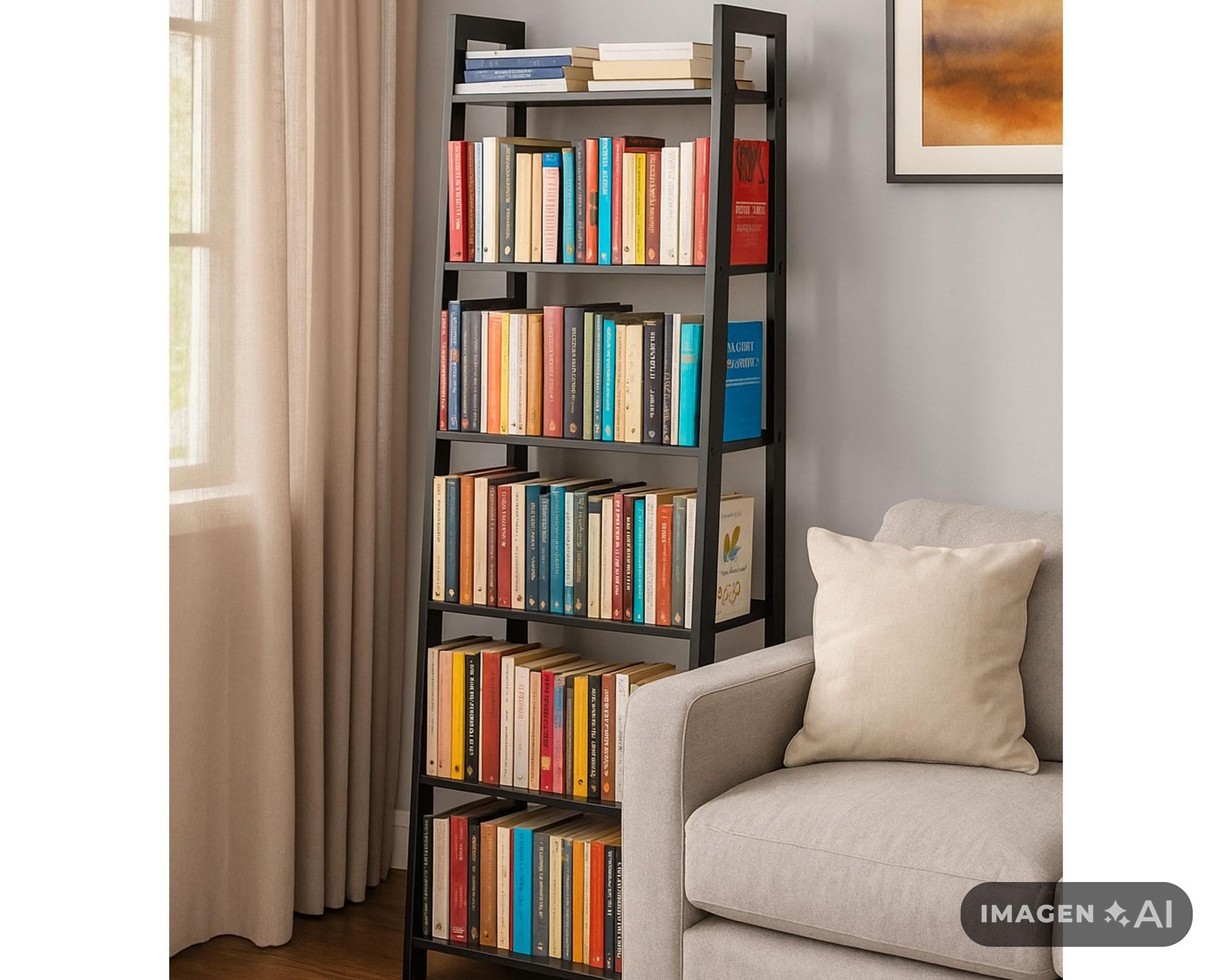 Librero escalera negro 152x51x35 cm-5