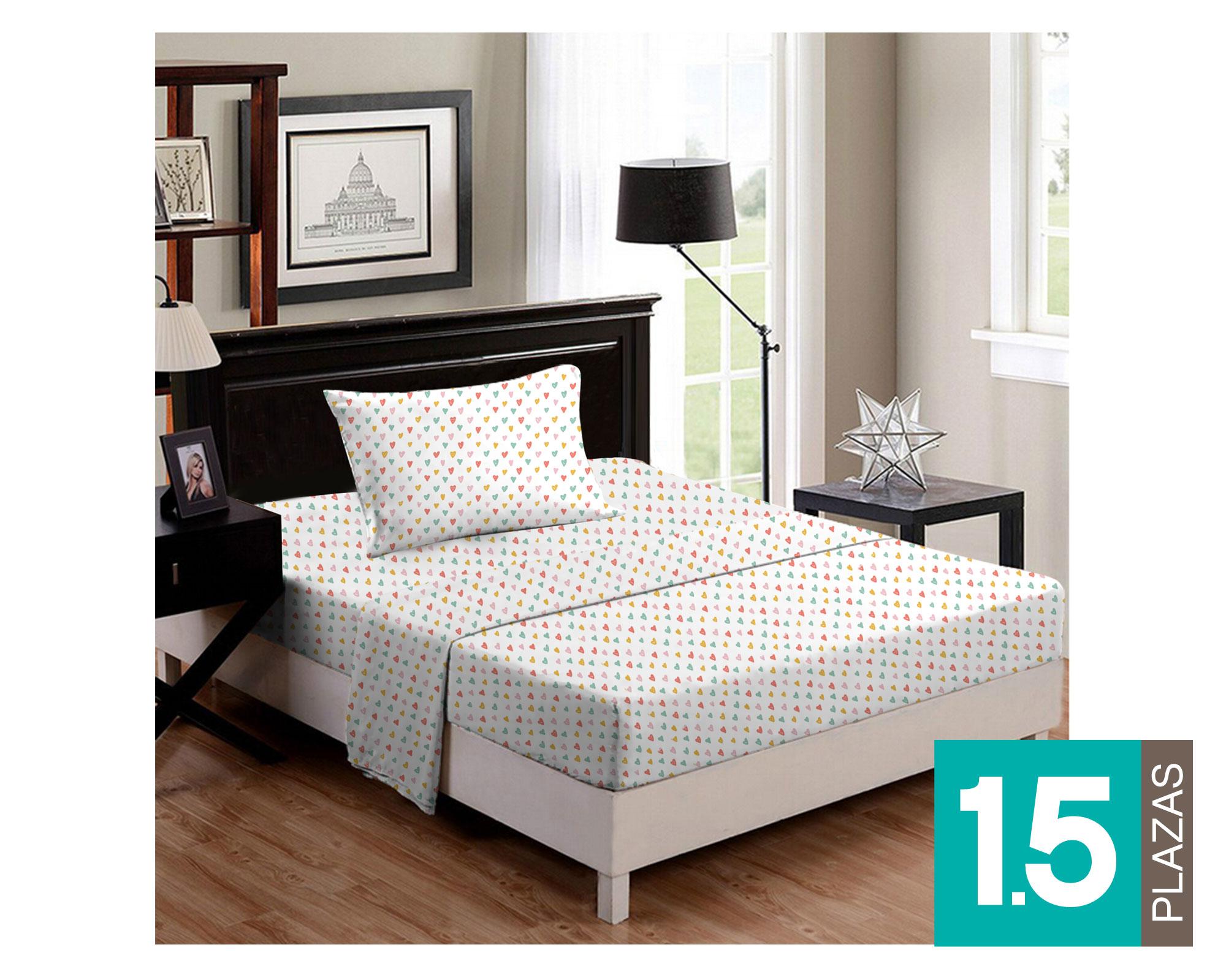 Juego de sábanas 1.5 plazas corazón Cotidiana-0