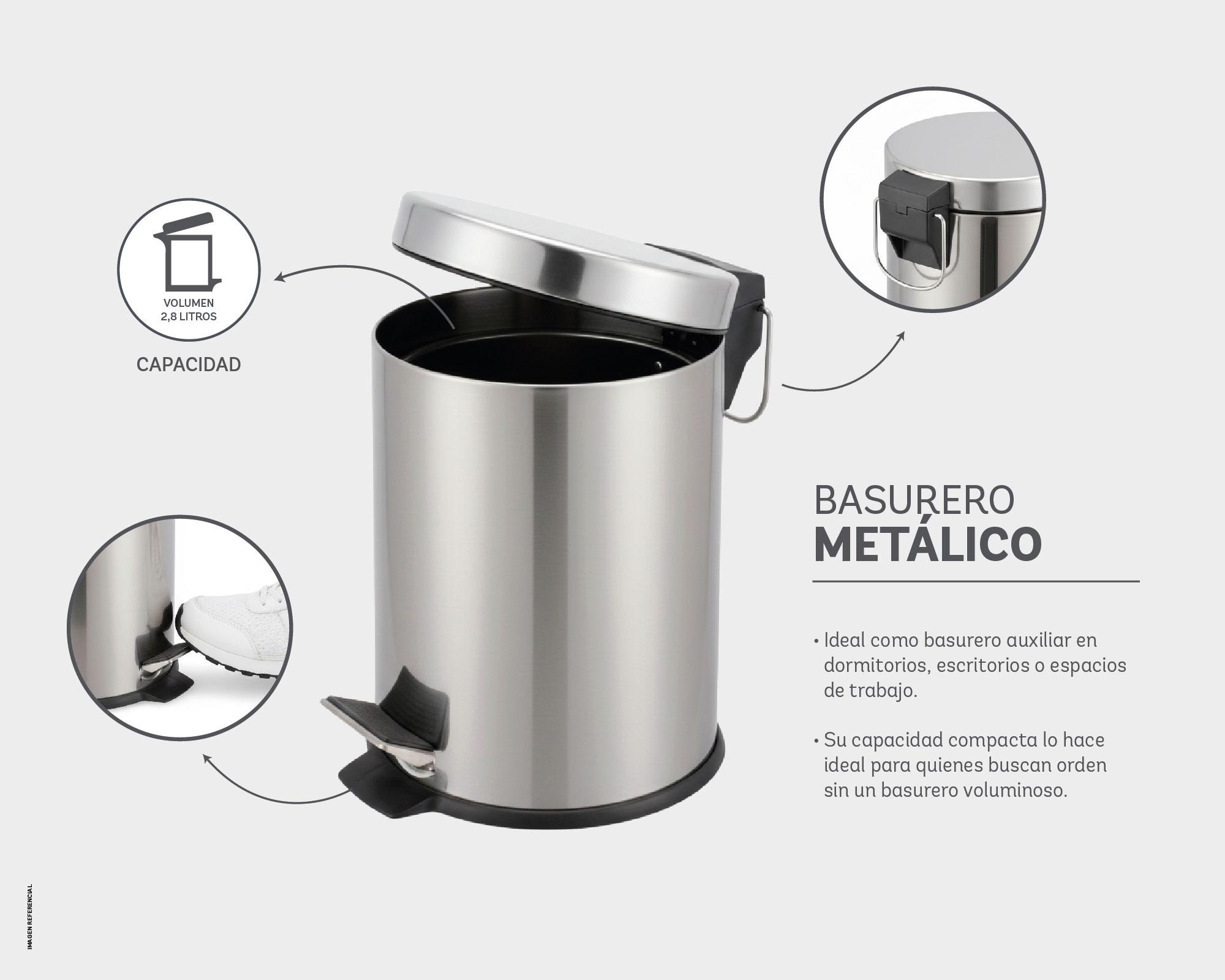 Basurero 2.8 litros pedal cromado Cotidiana.-3