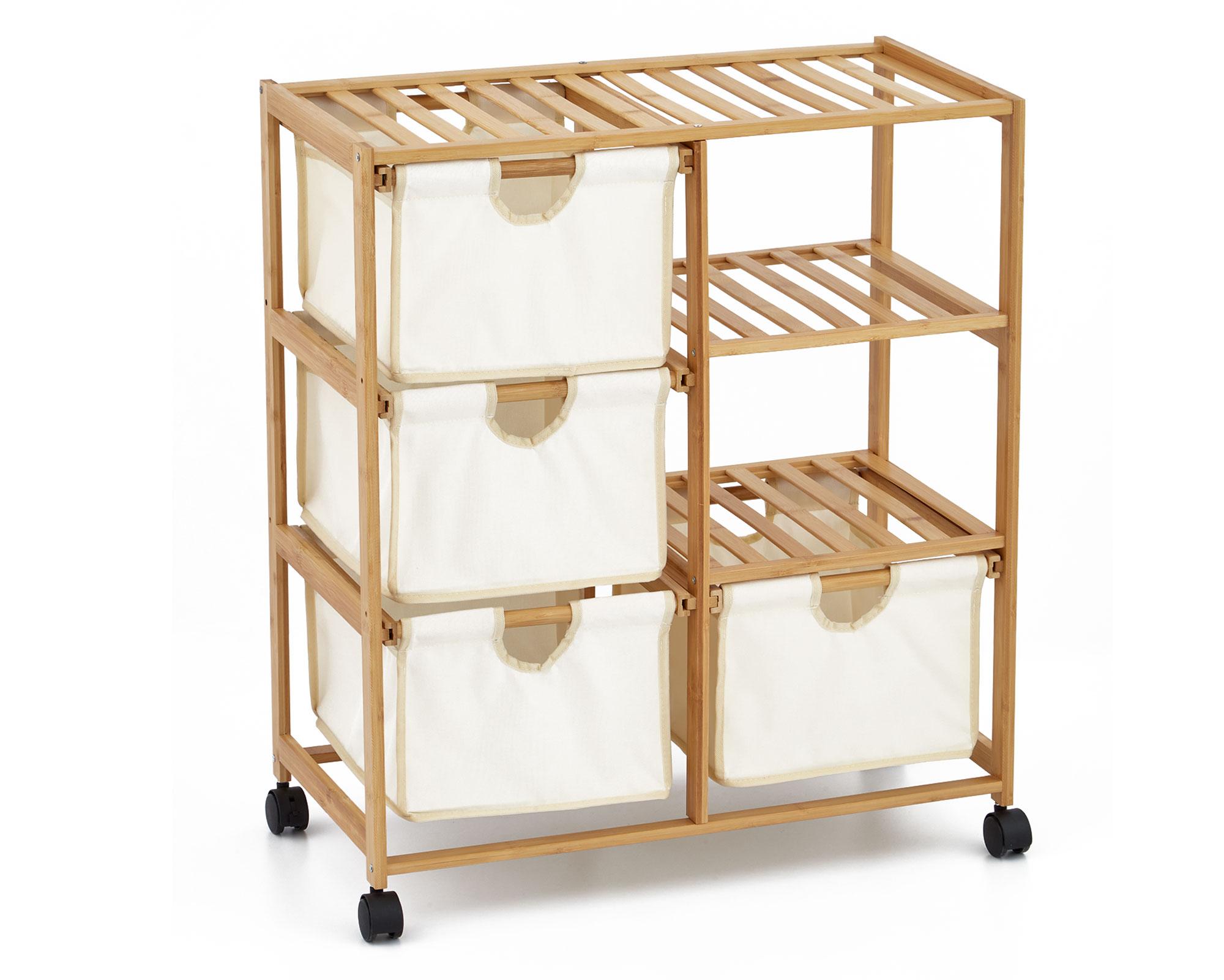 Organizador 4 cajones con ruedas bamboo/tela-1