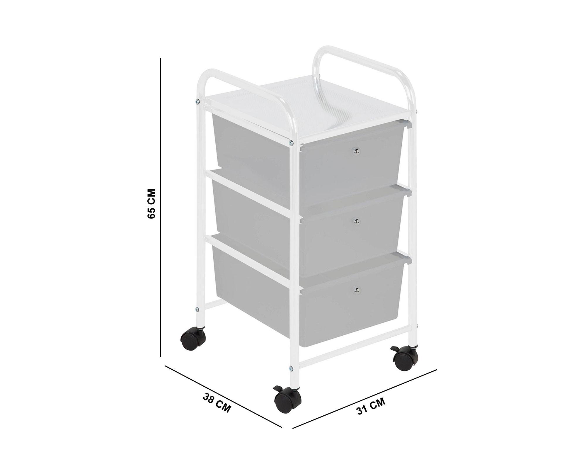 Carro organizador 3 cajones gris plástico 65x31x38 cm-3