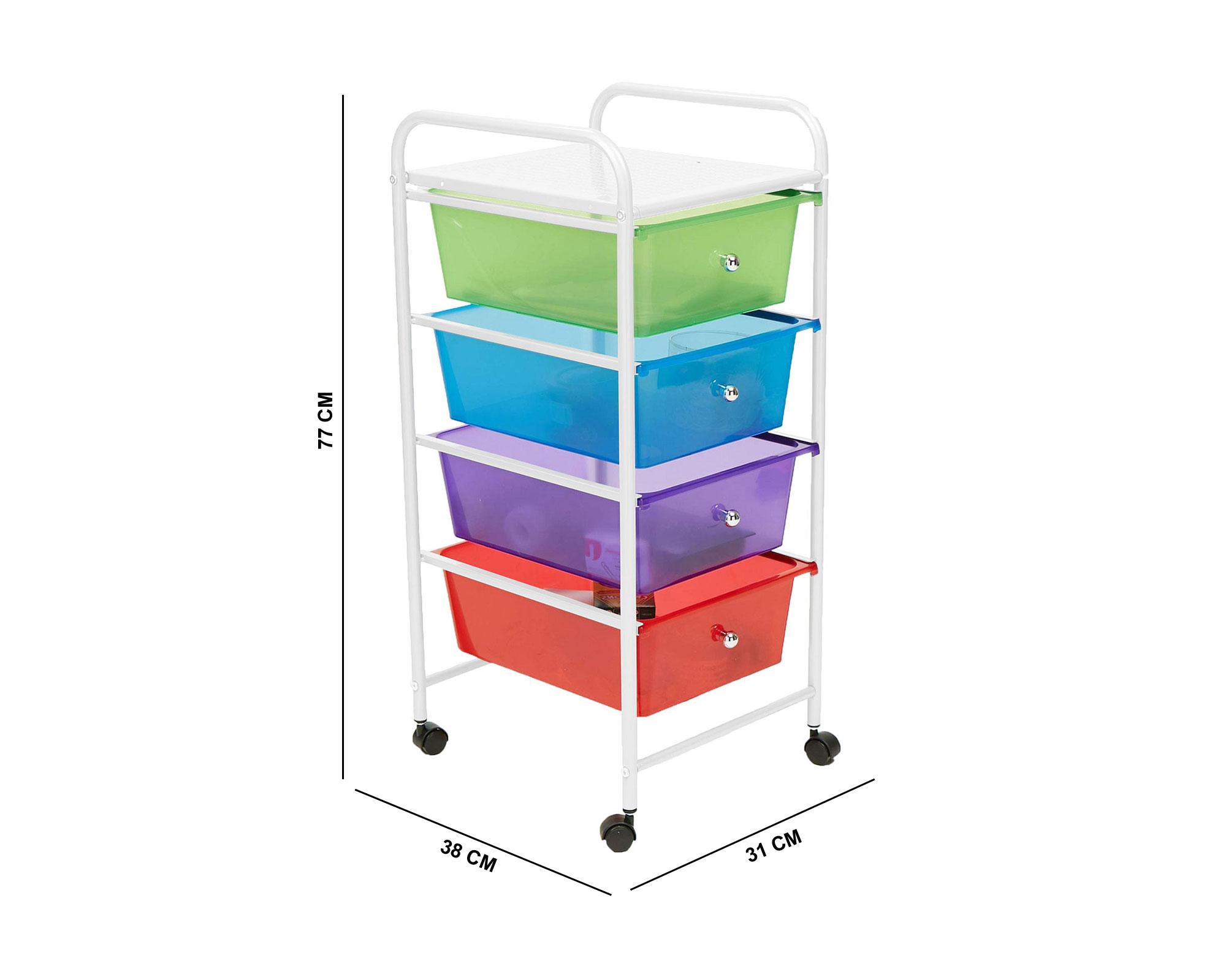 Carro organizador 4 cajones Multicolor plástico 77x31x38 cm-3