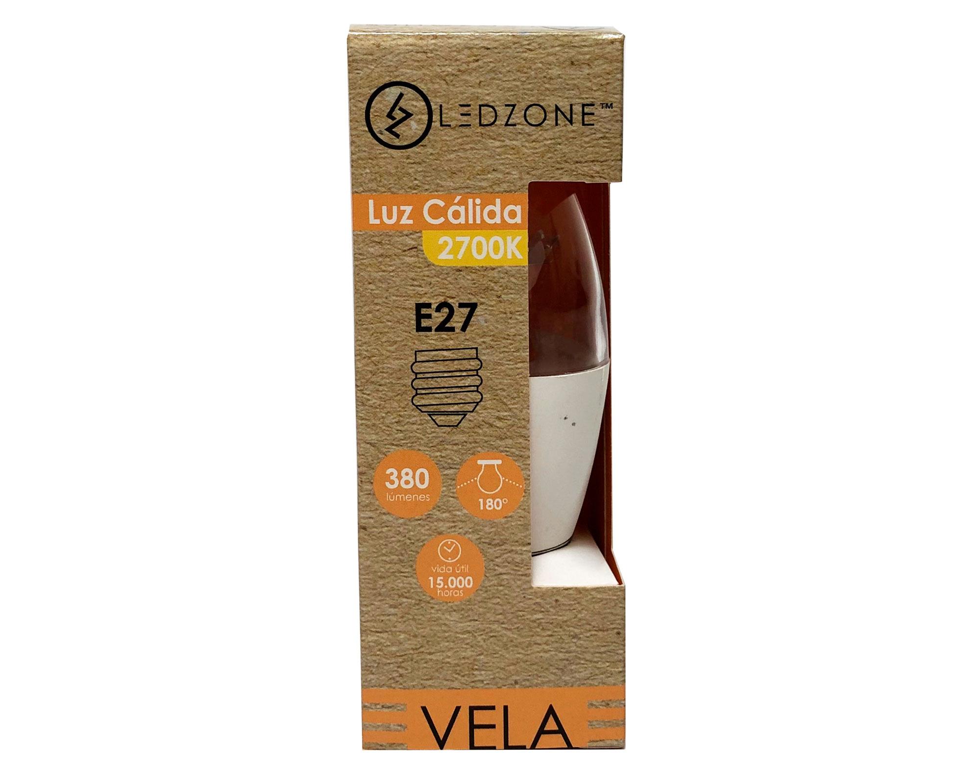 Ampolleta LED 4W E27 luz cálida vela Ledzone-1