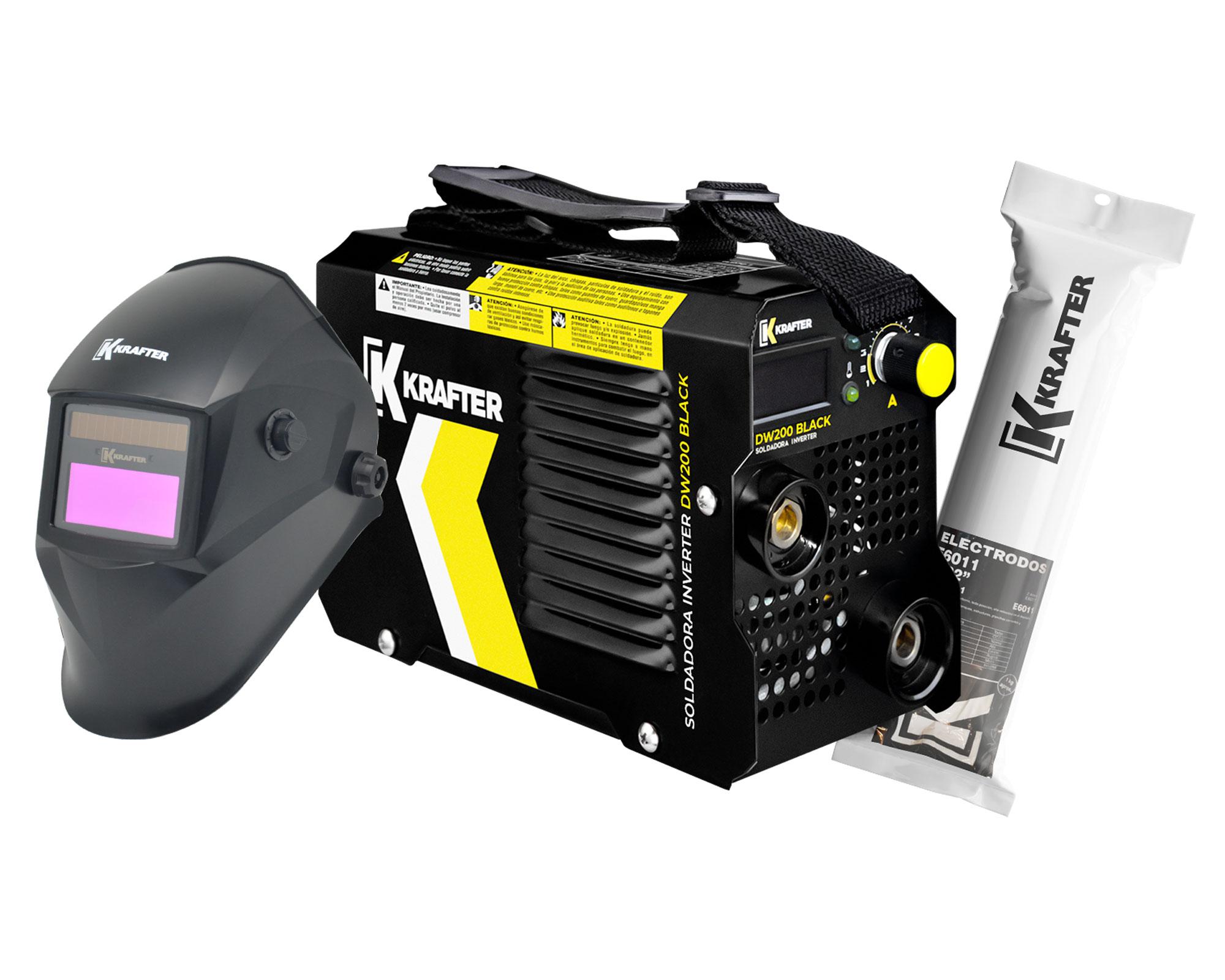Soldadora inverter DW 200BLACK + máscara soldar + electrodo 3 kg Krafter.-0