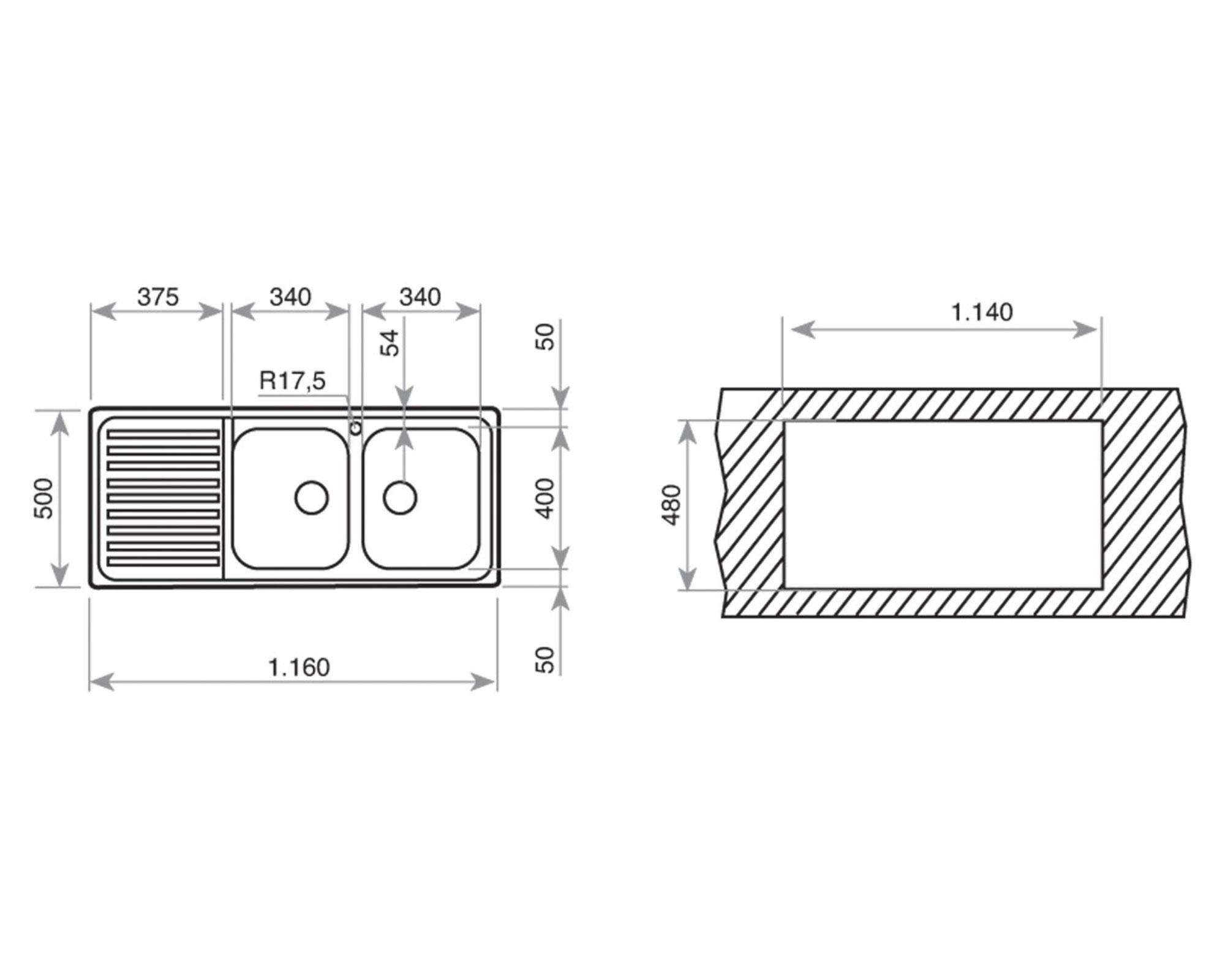 Lavaplatos doble empotrado izquierda Classic inox Teka-3