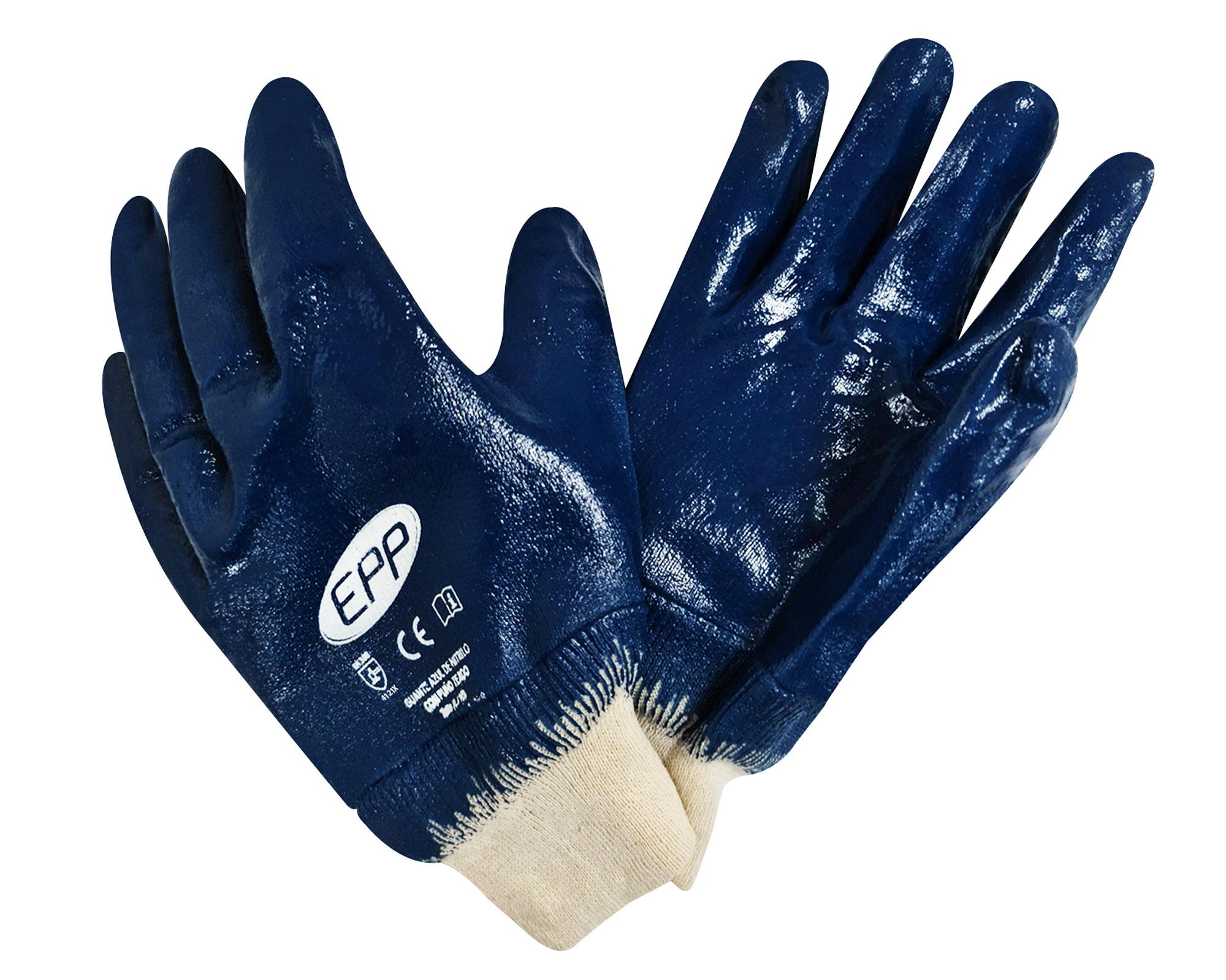 Guante de trabajo Nitrilo con puño tejido azul EPP-2