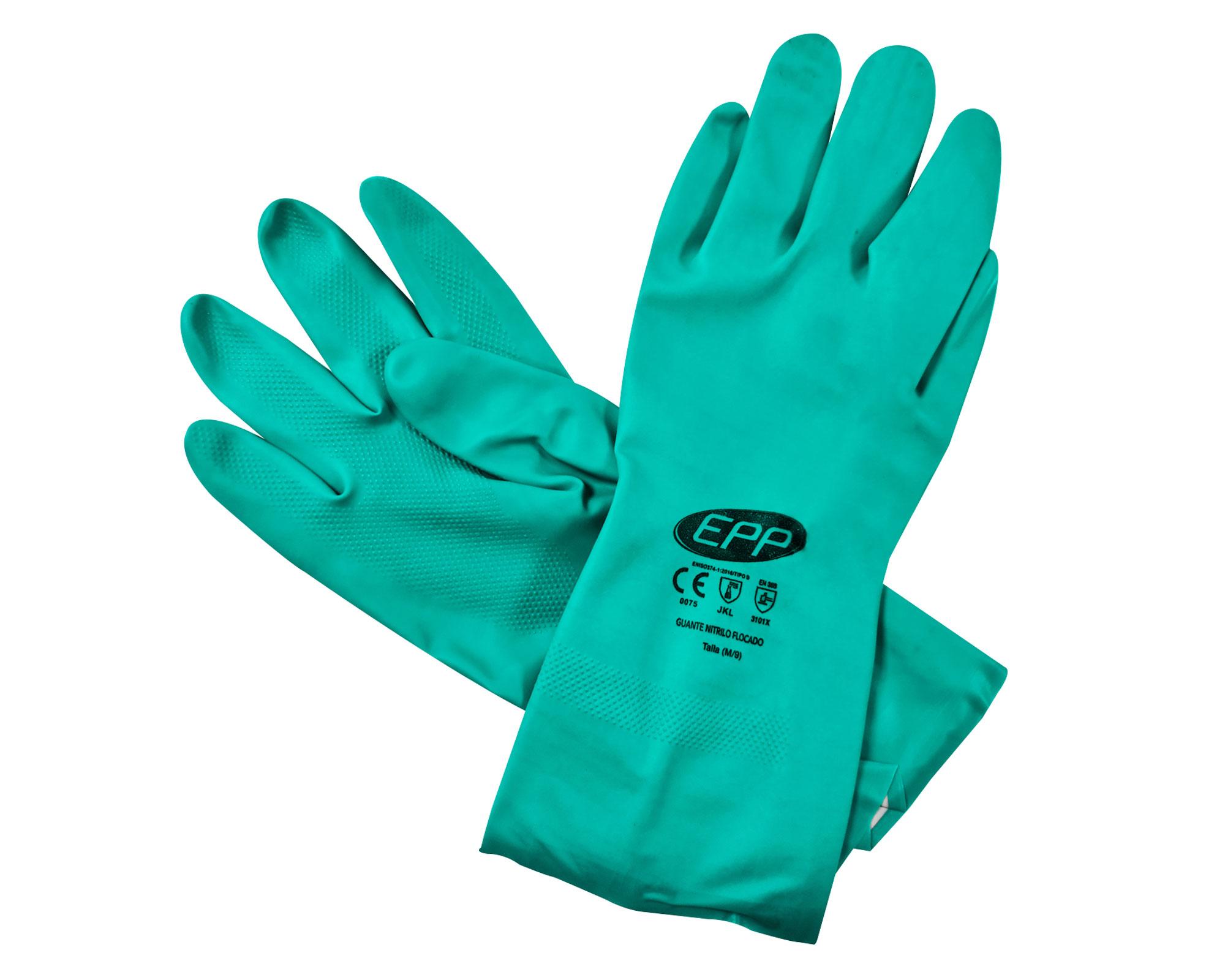 Guante Nitrilo flocado verde EPP-1