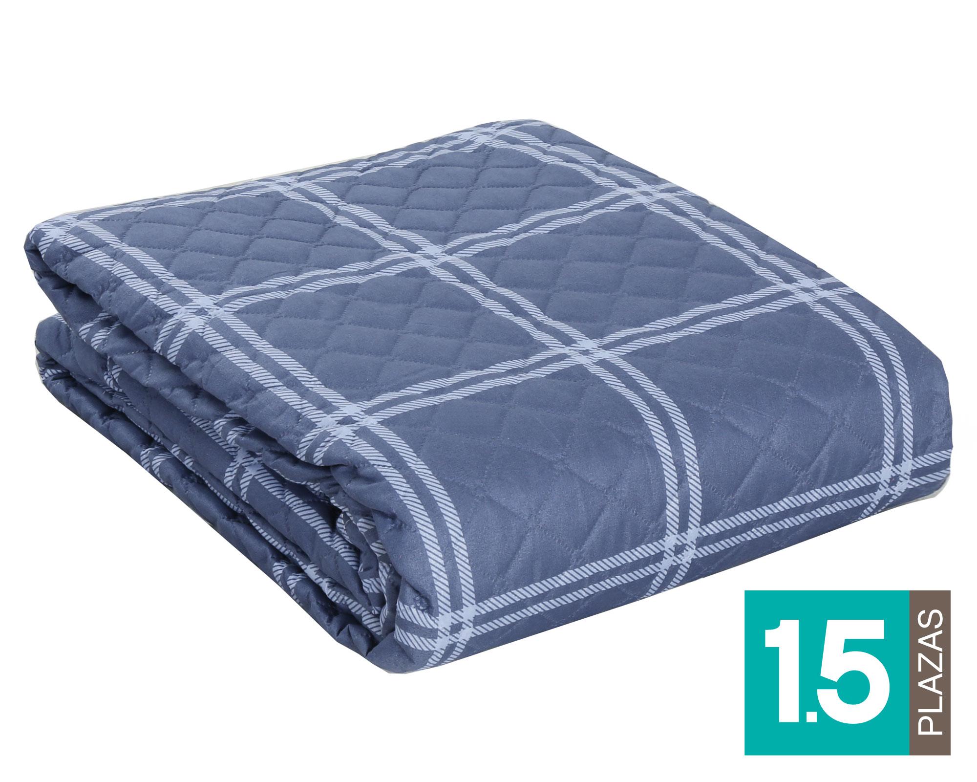 Quilt 1.5 plazas cuadrille azul Cotidiana-0