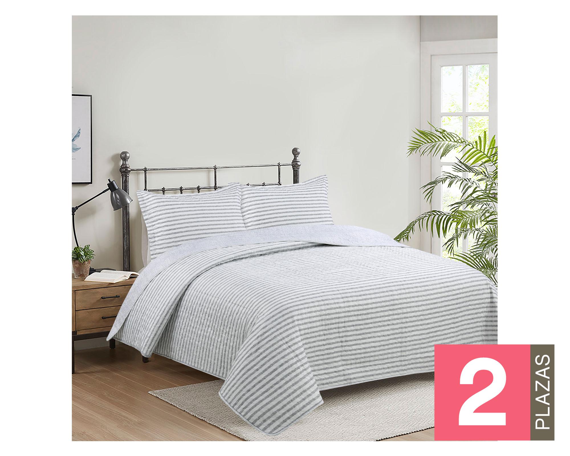 Acolchado Cotidiana Poliéster rayas/gris 2 plazas-0