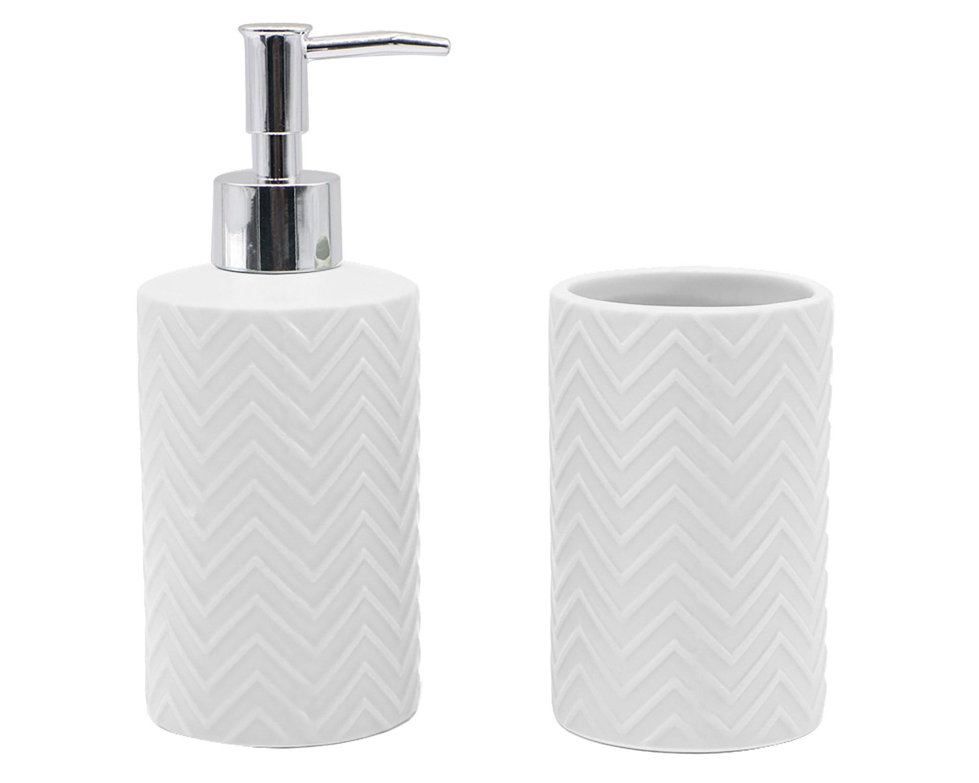 Dispensador + portacepillos Zigzag blanco Cotidiana-0
