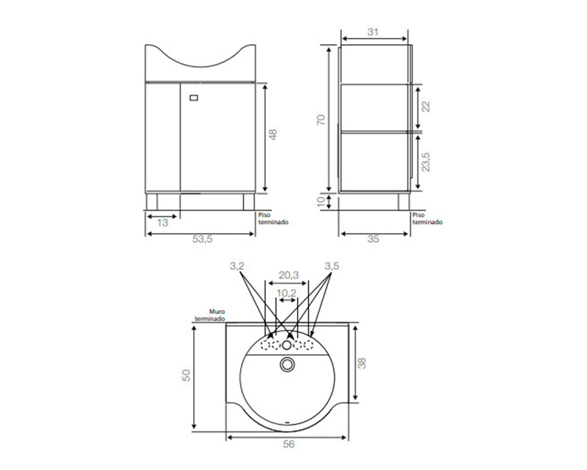 Mueble vanitorio 53.5 cm Parma 56 blanco Briggs-1