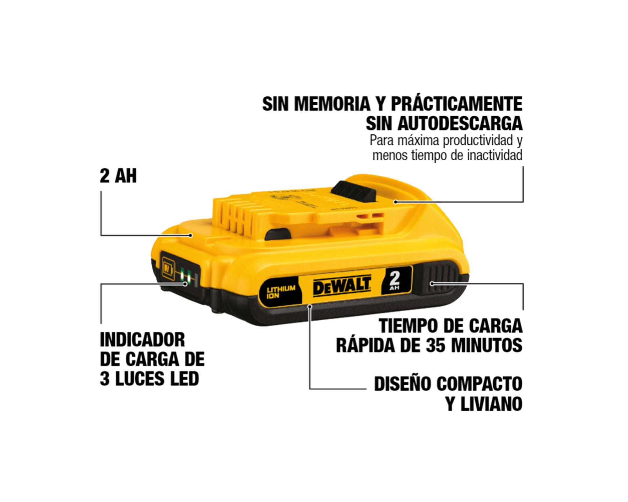 Batería 2 Ah 2 DCB203C2 B2 2 unidades + cargador Dewalt-3