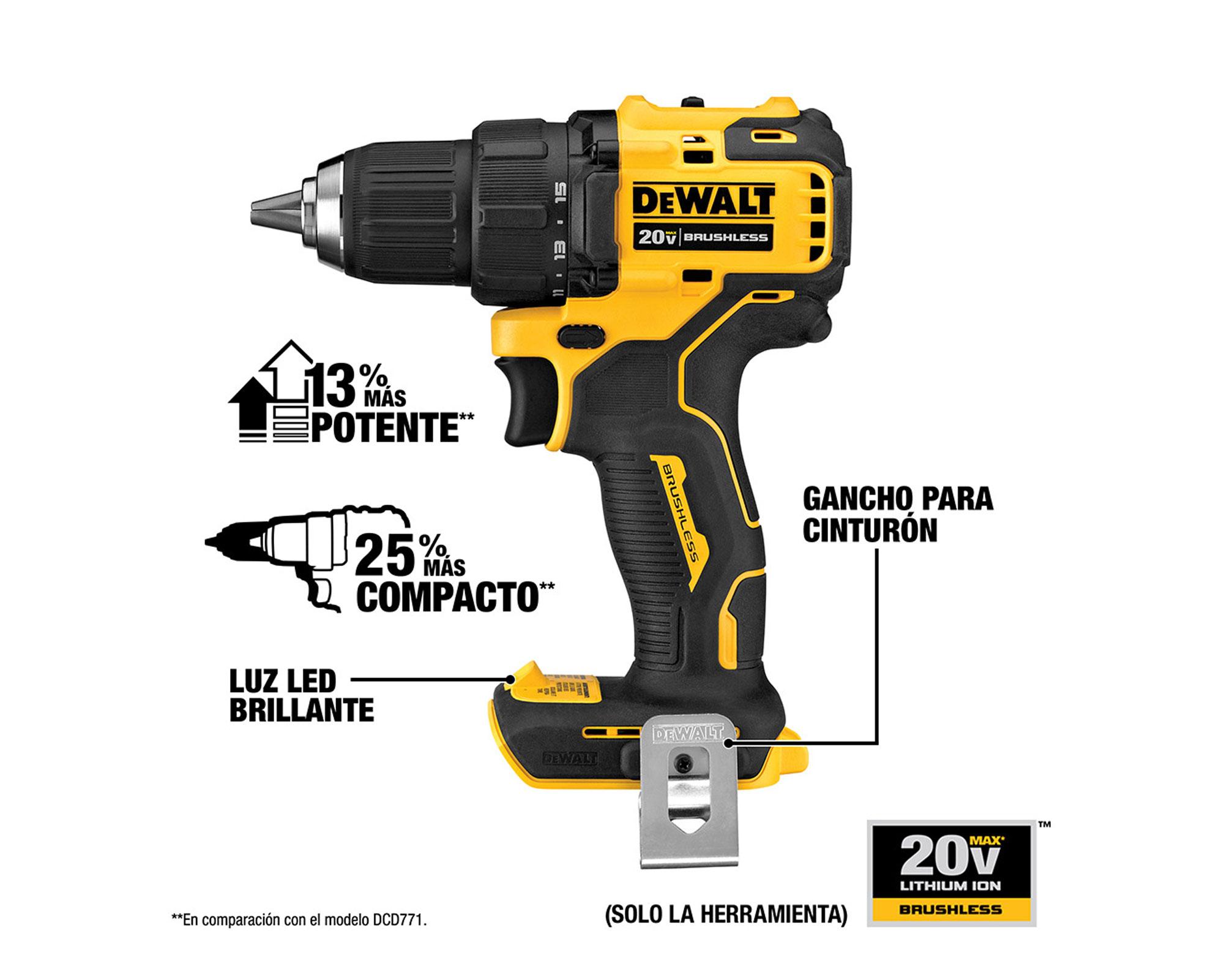 Taladro atornillador 13 mm 20V Atomic + 2 baterías DCD708D2-B2 Dewalt-5
