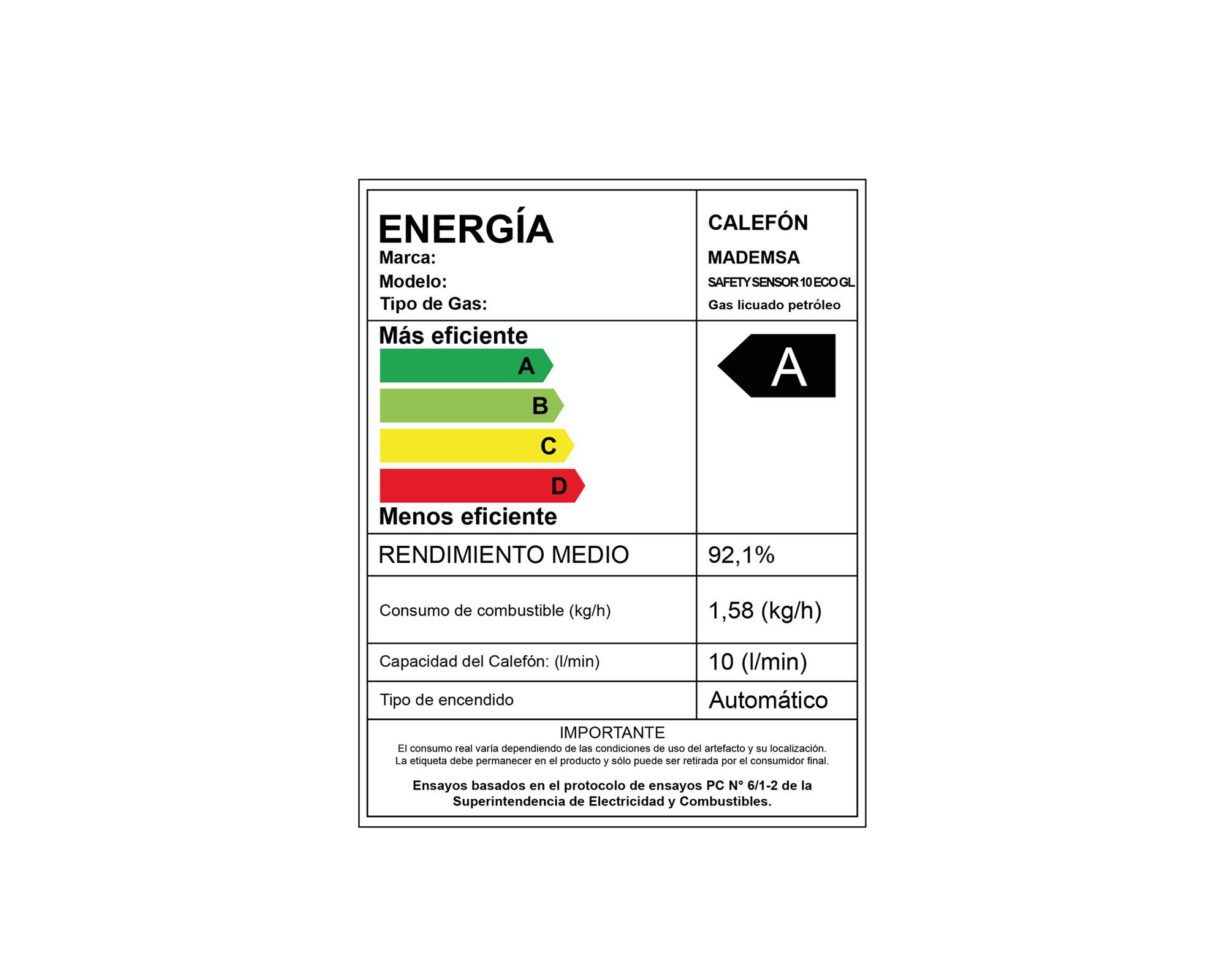 Calefont tiro forzado 10 litros gas licuado Safety Sensor Eco-7