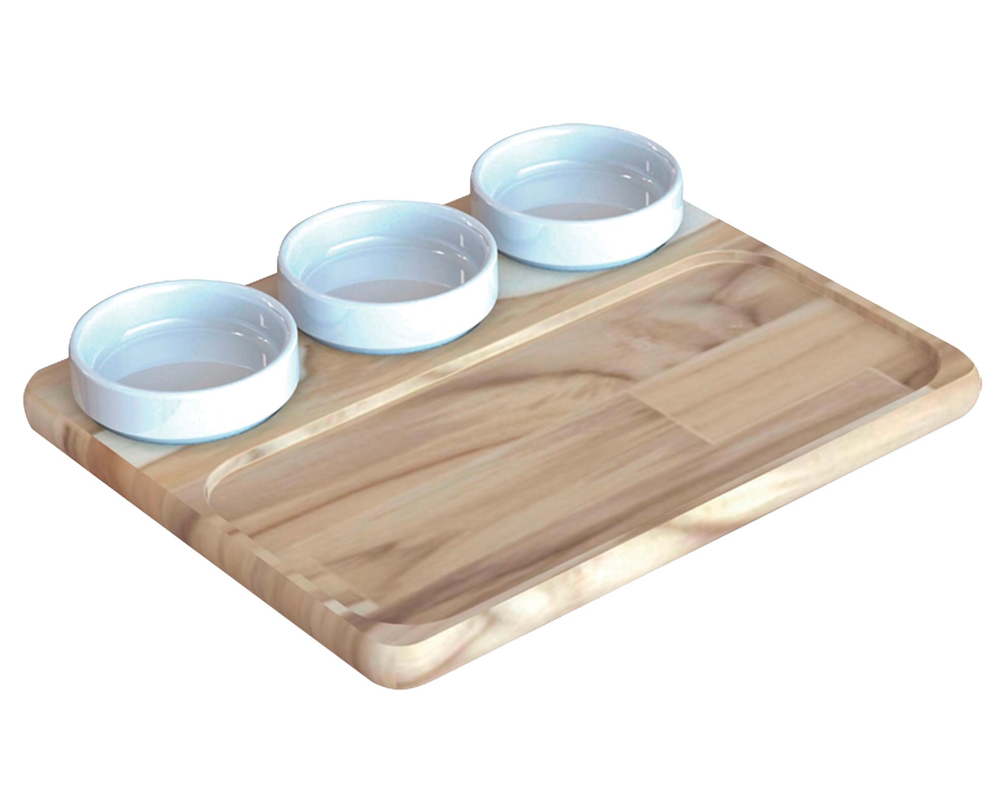 Tabla cocktail madera + 3 frascos porcelana-0