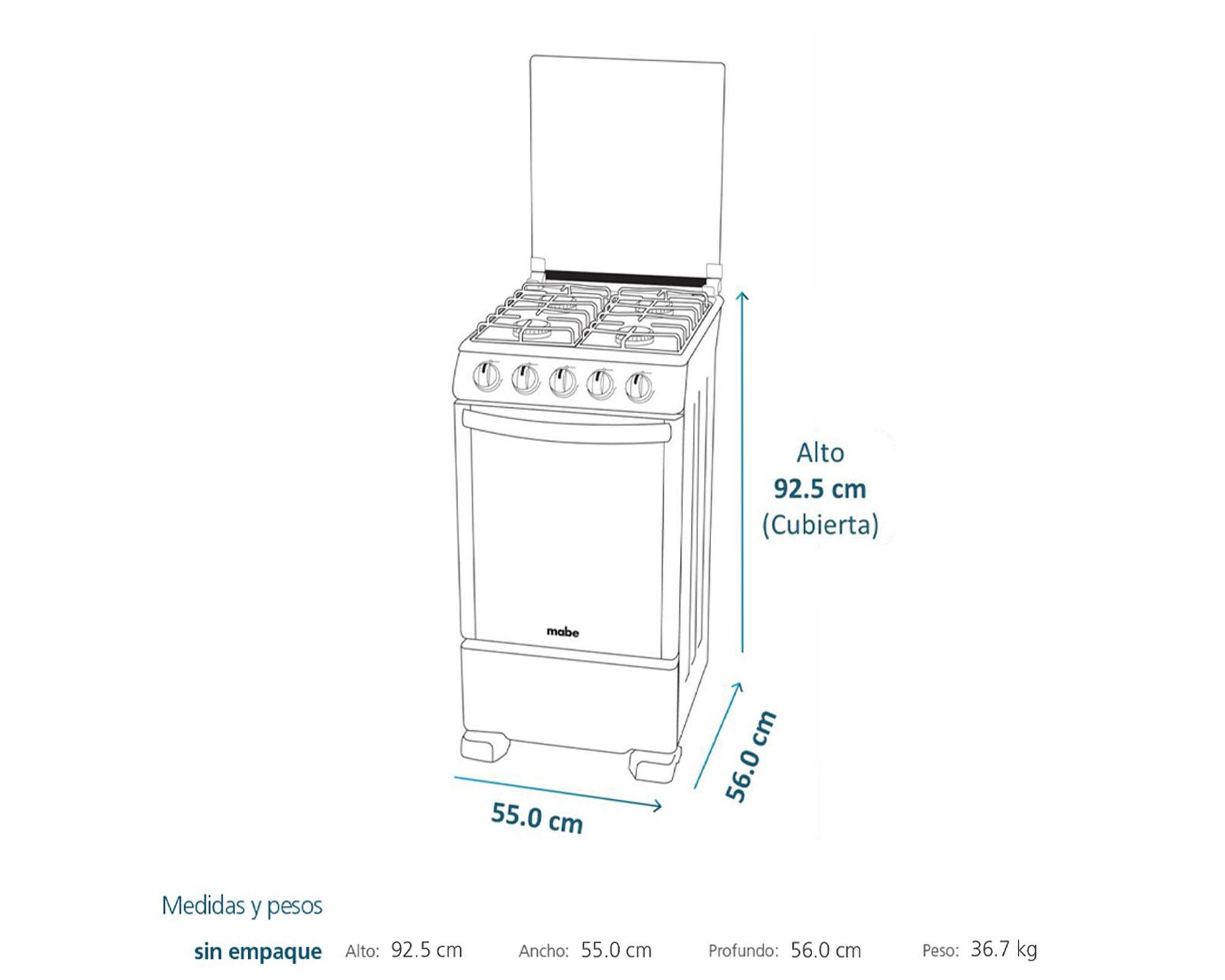 Cocina 4 quemadores CMC5550AX0 Mabe-5