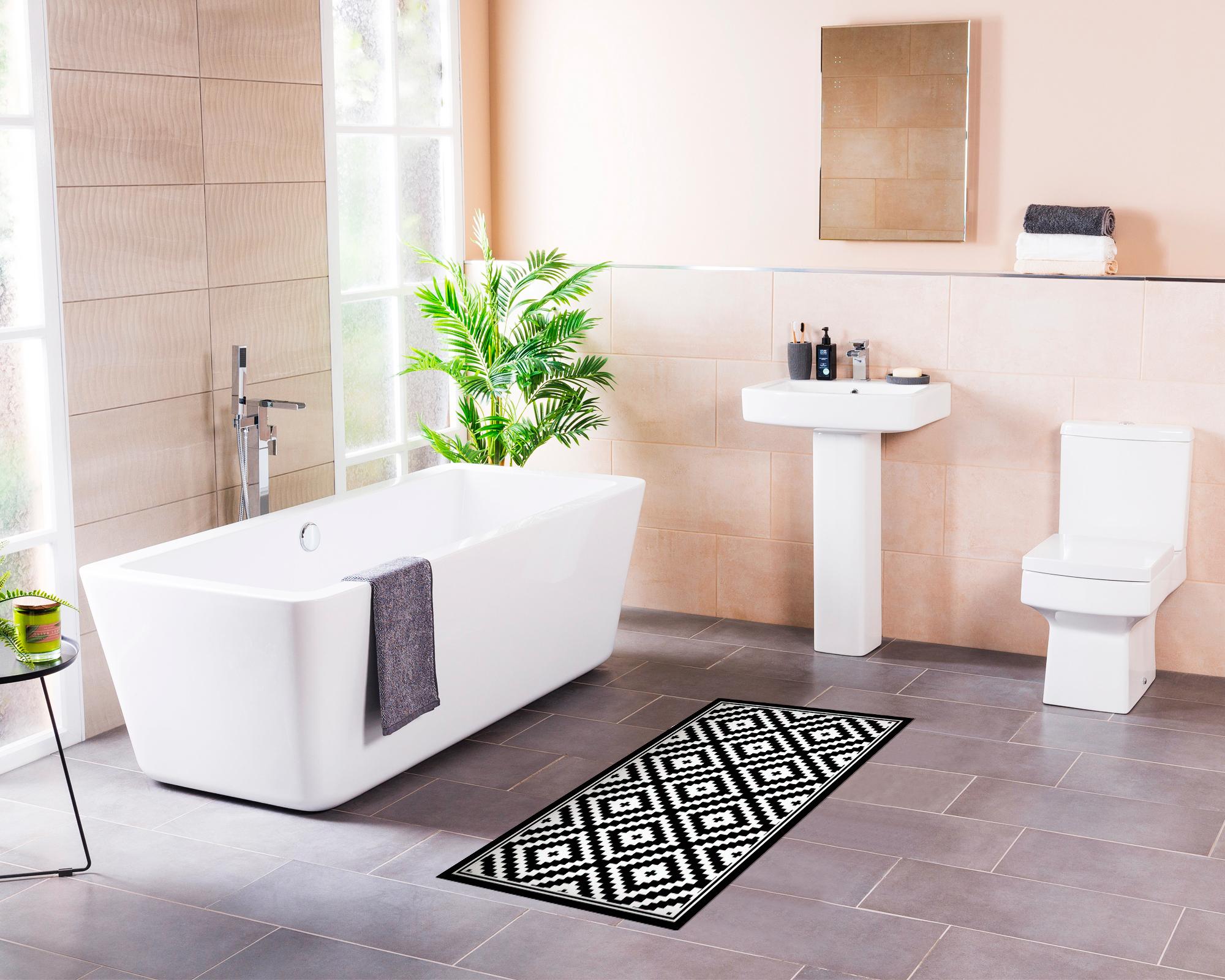 Alfombra de cocina Rombos PVC negro 50x90 cm-2