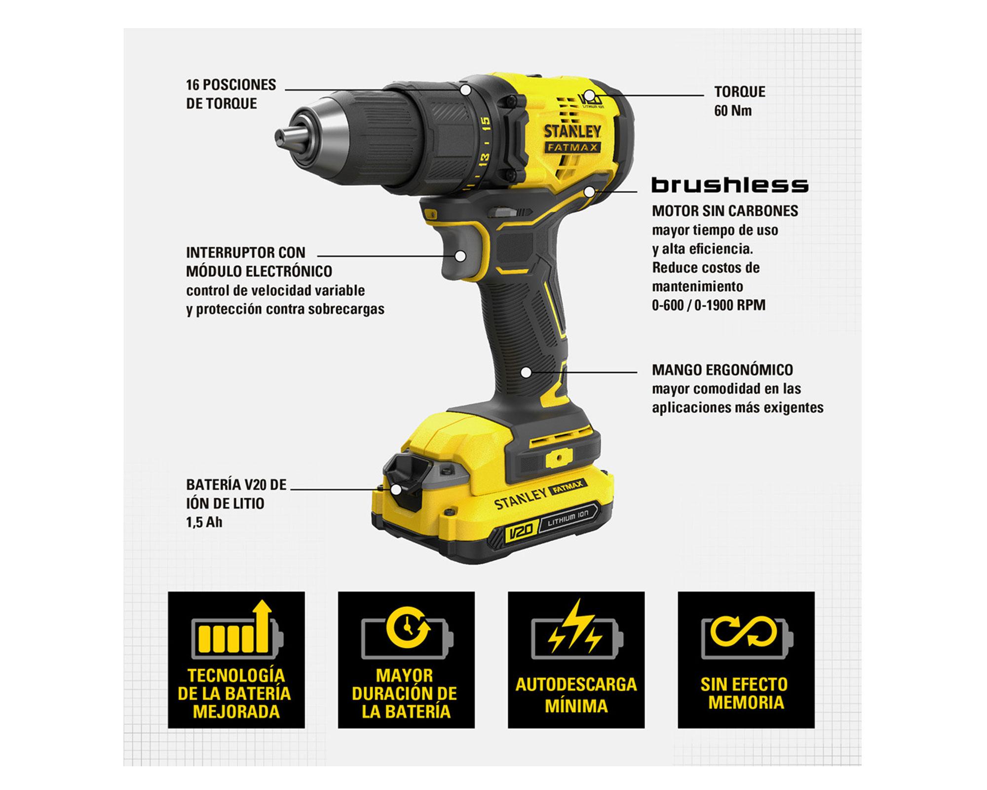 Taladro atornillador 13 mm SBD710C2K-B2 Stanley-2