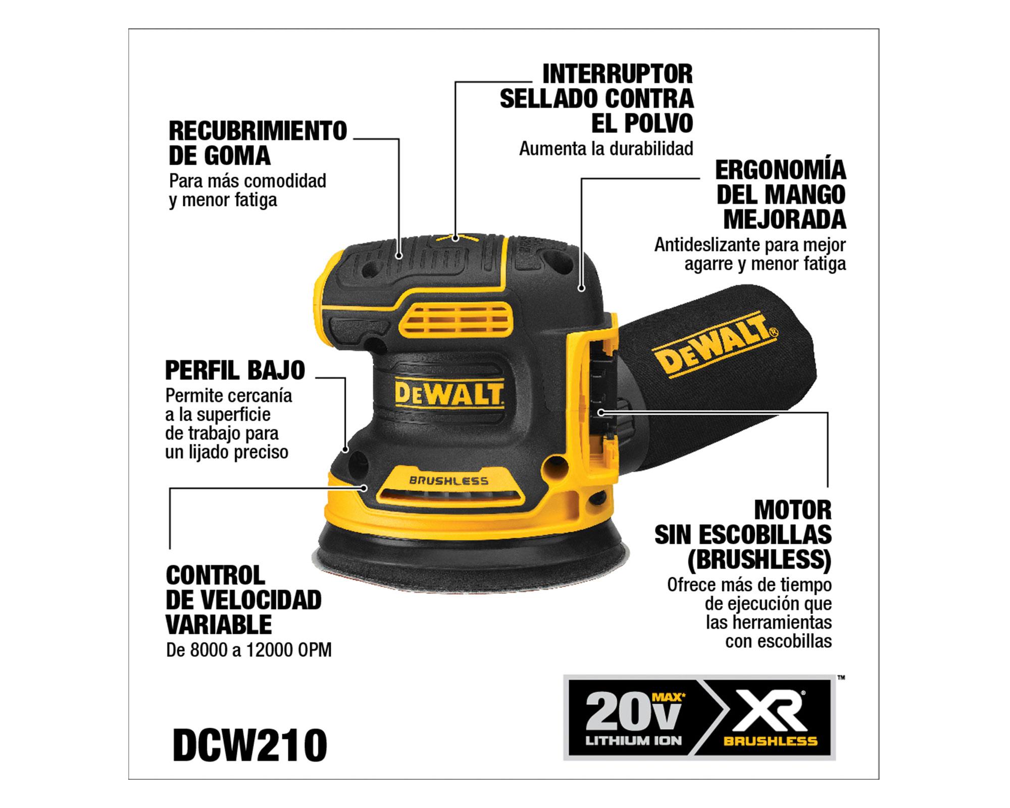 Lijadora Rotorbital 20V DCW210B sin batería Dewalt-4