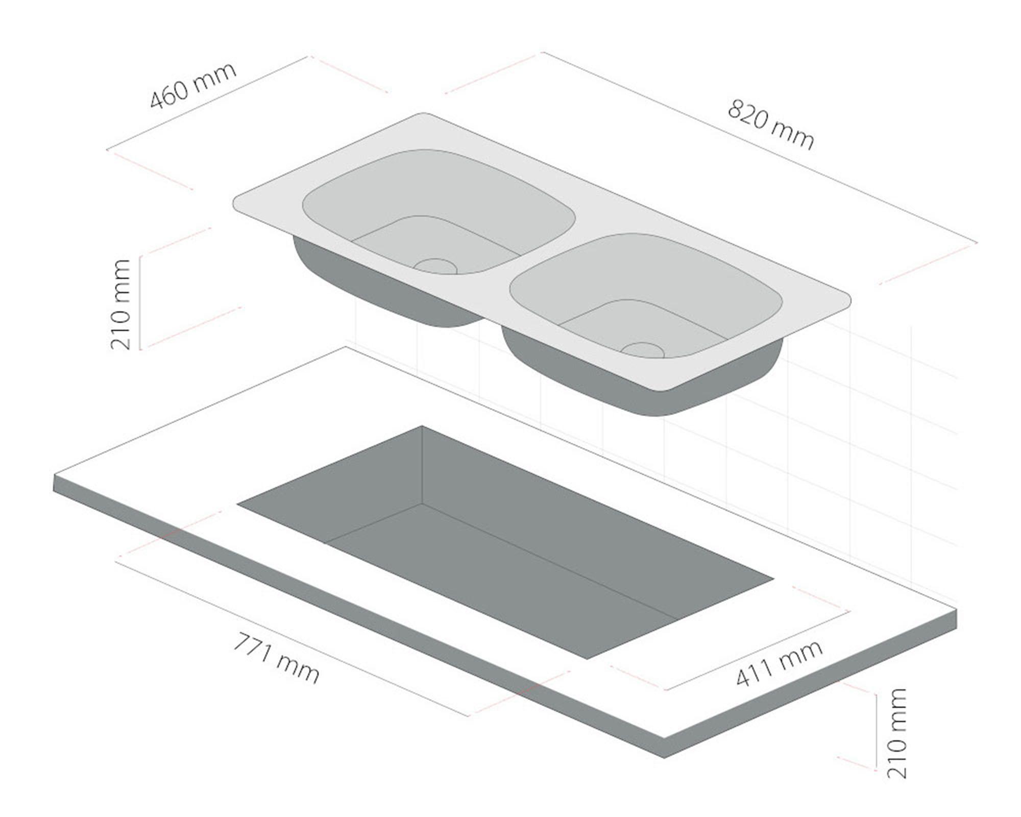 Lavaplatos bajo encimera 46x82 cm gris Splendid-3