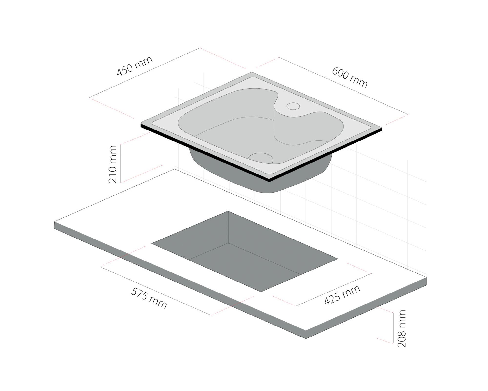 Lavaplatos empotrado 45x60 cm gris Splendid-7