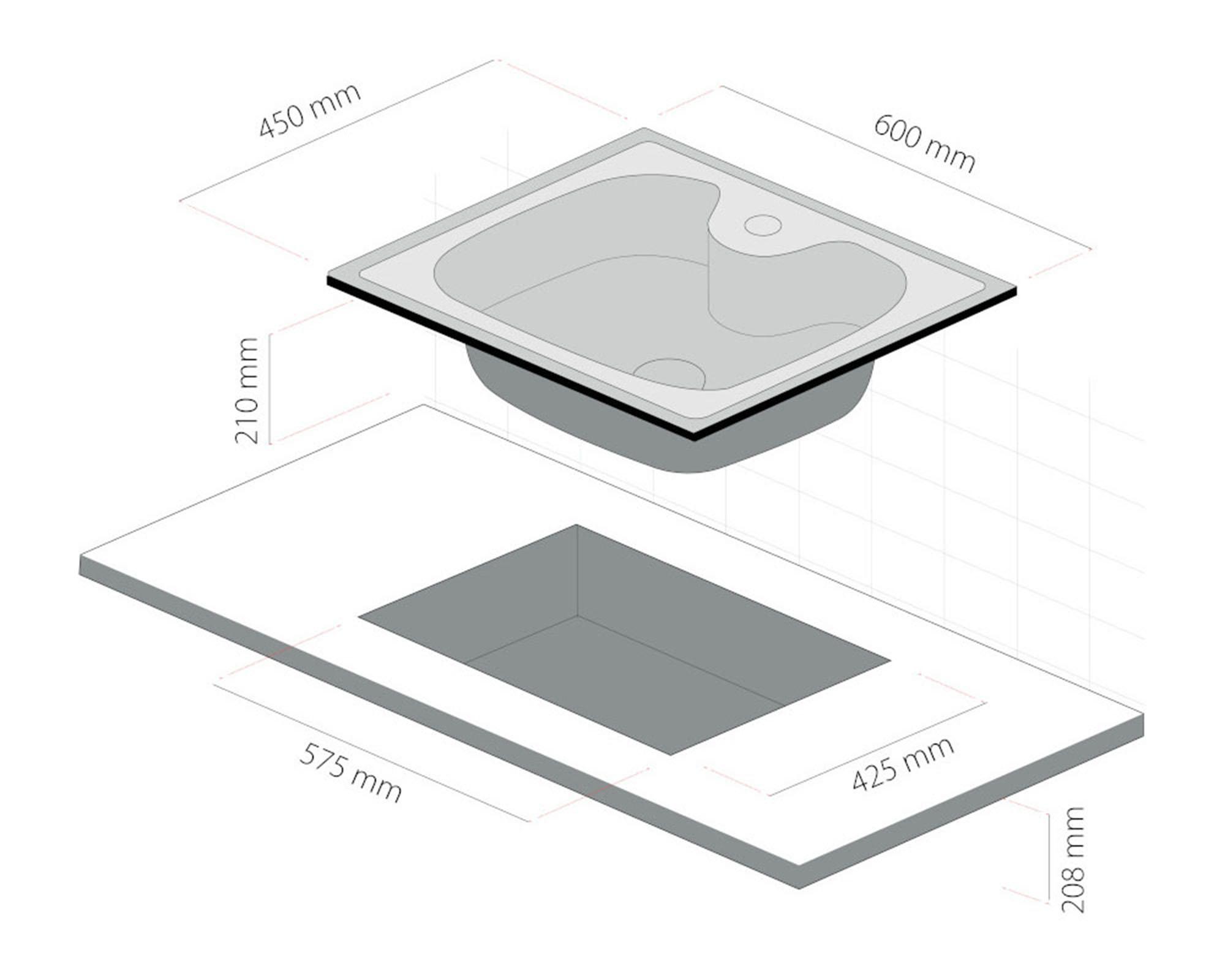 Lavaplatos empotrado 45x60 cm gris Splendid-4