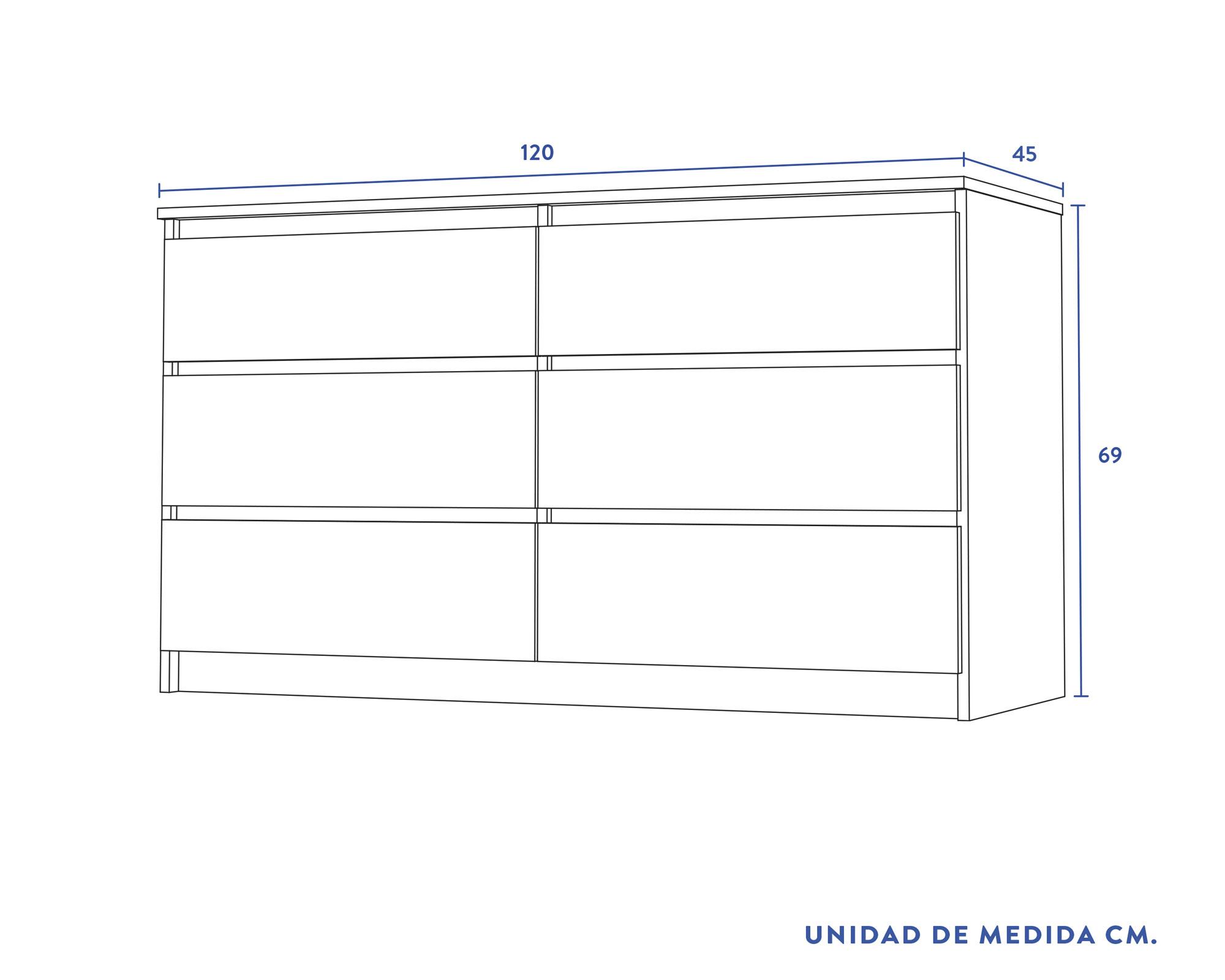 Cómoda nordica 6 cajones olmo-blanco Cic-6