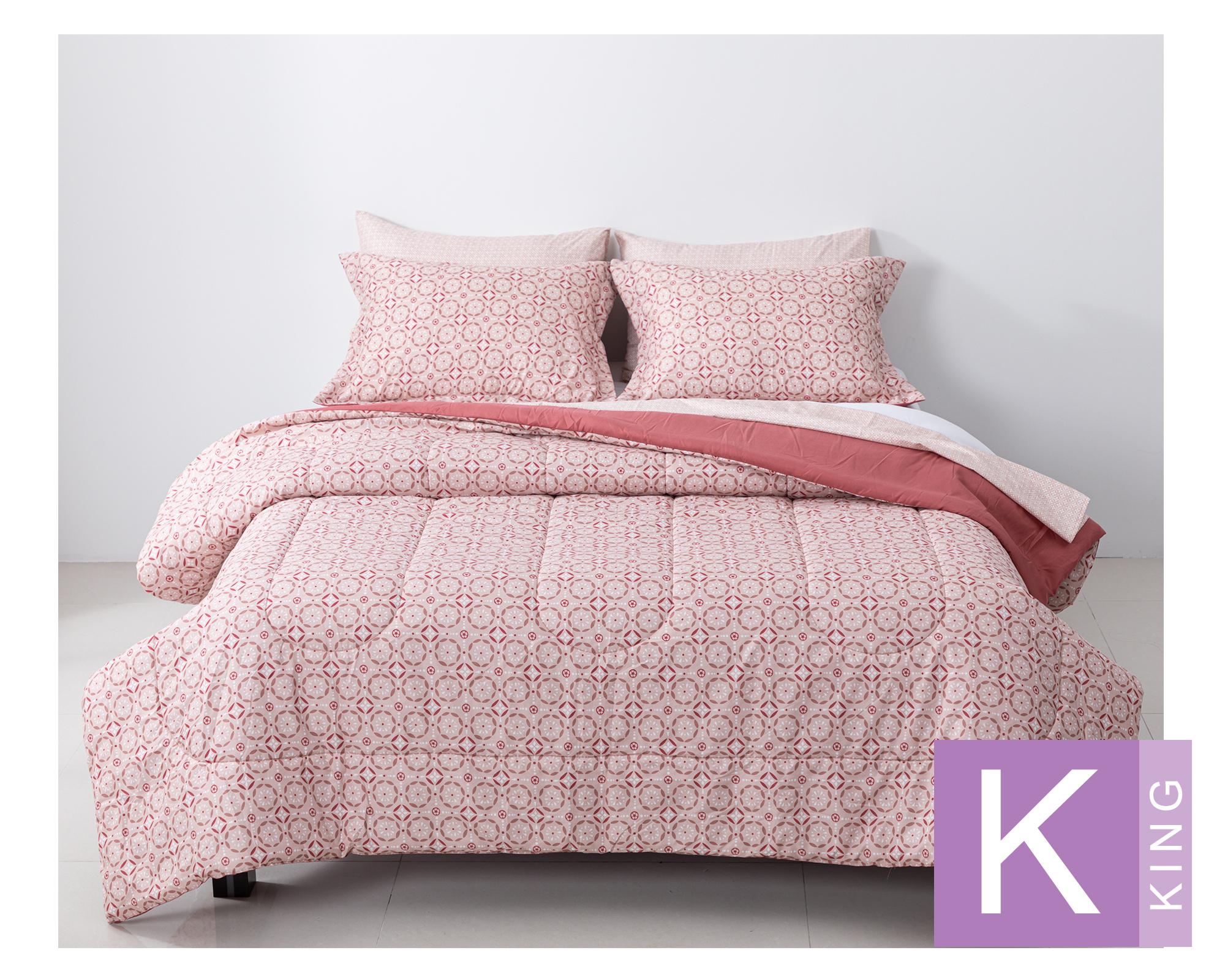 Juego plumón king + 2 fundas almohadas rosado-0