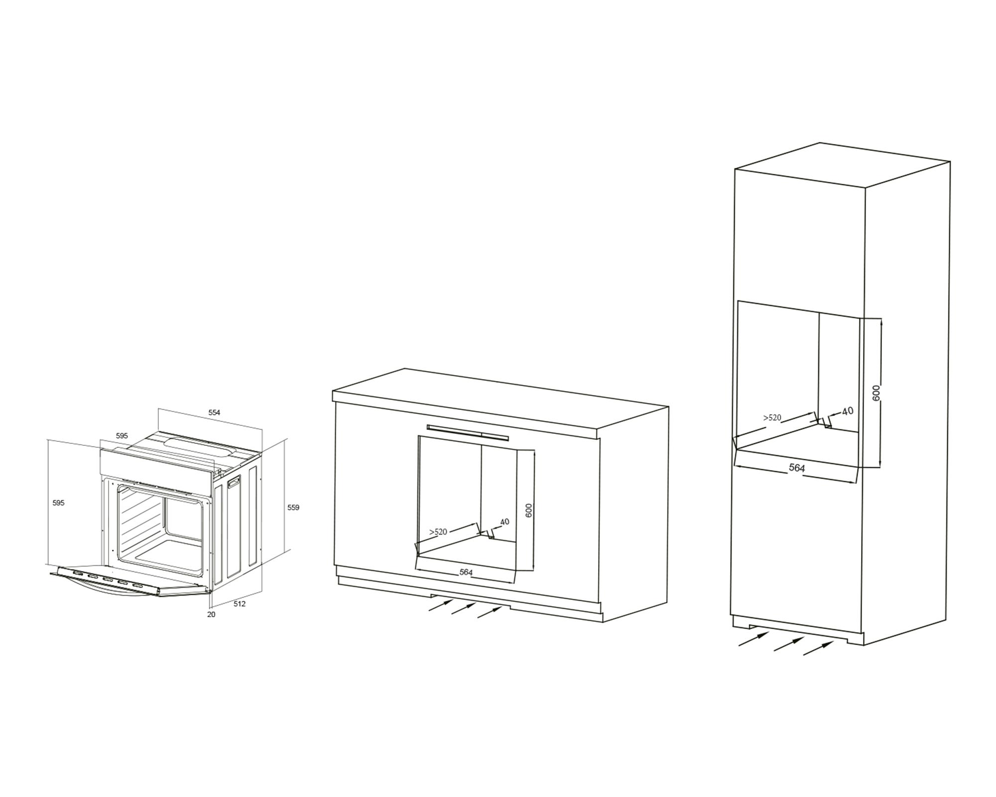 Horno eléctrico empotrable HH56NB Black 60 lt-3