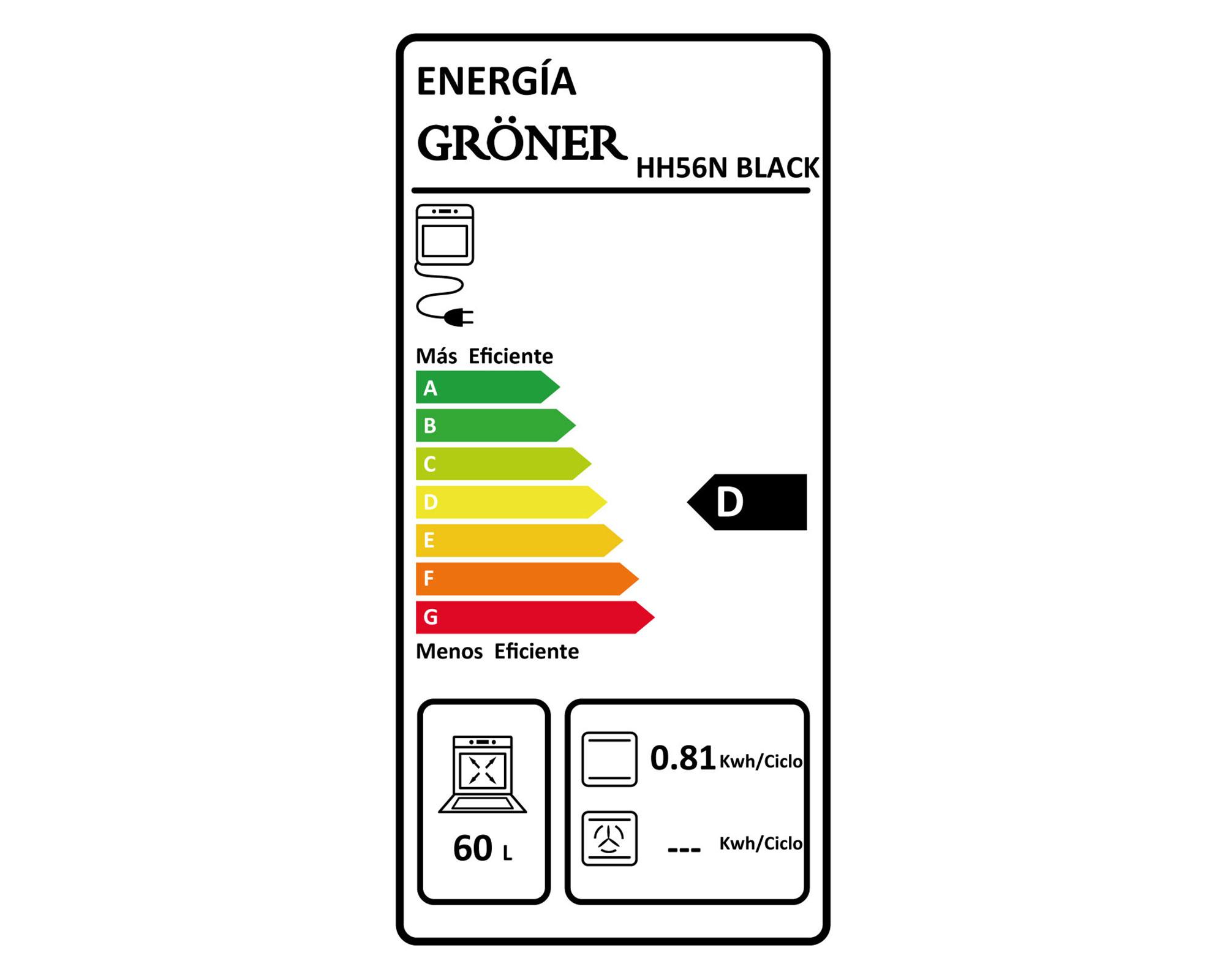 Horno eléctrico empotrable HH56NB Black 60 lt-5