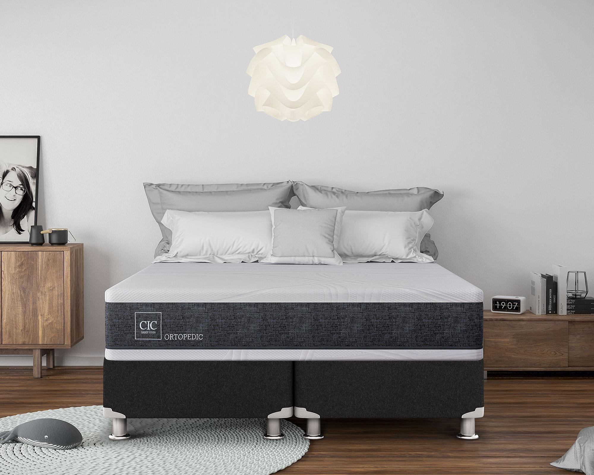 Box spring New Ortopedic 2 plazas + base dividida + 2 almohadas Cic-3