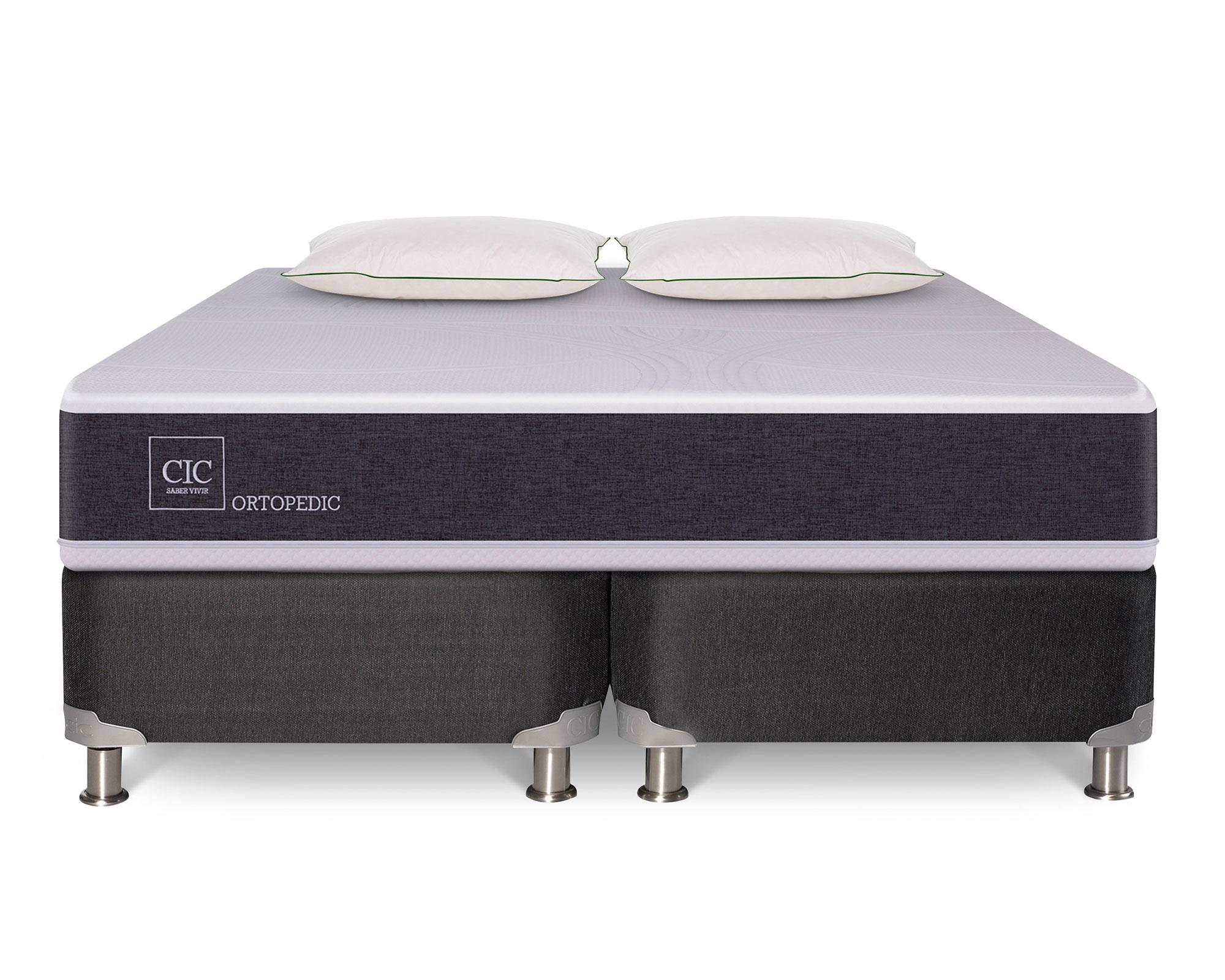 Box spring New Ortopedic 2 plazas + base dividida + 2 almohadas Cic-0
