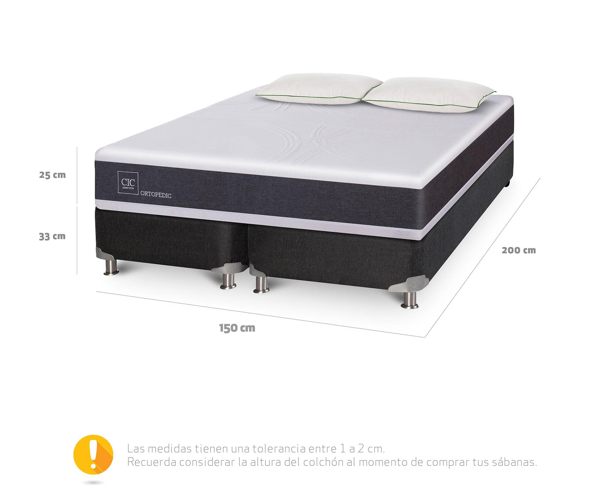 Box spring New Ortopedic 2 plazas + base dividida + 2 almohadas Cic-4