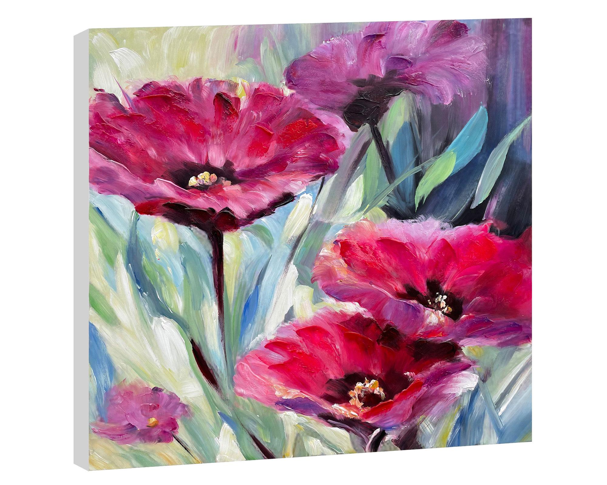 Óleo Flores fucsia 70x70 cm-0