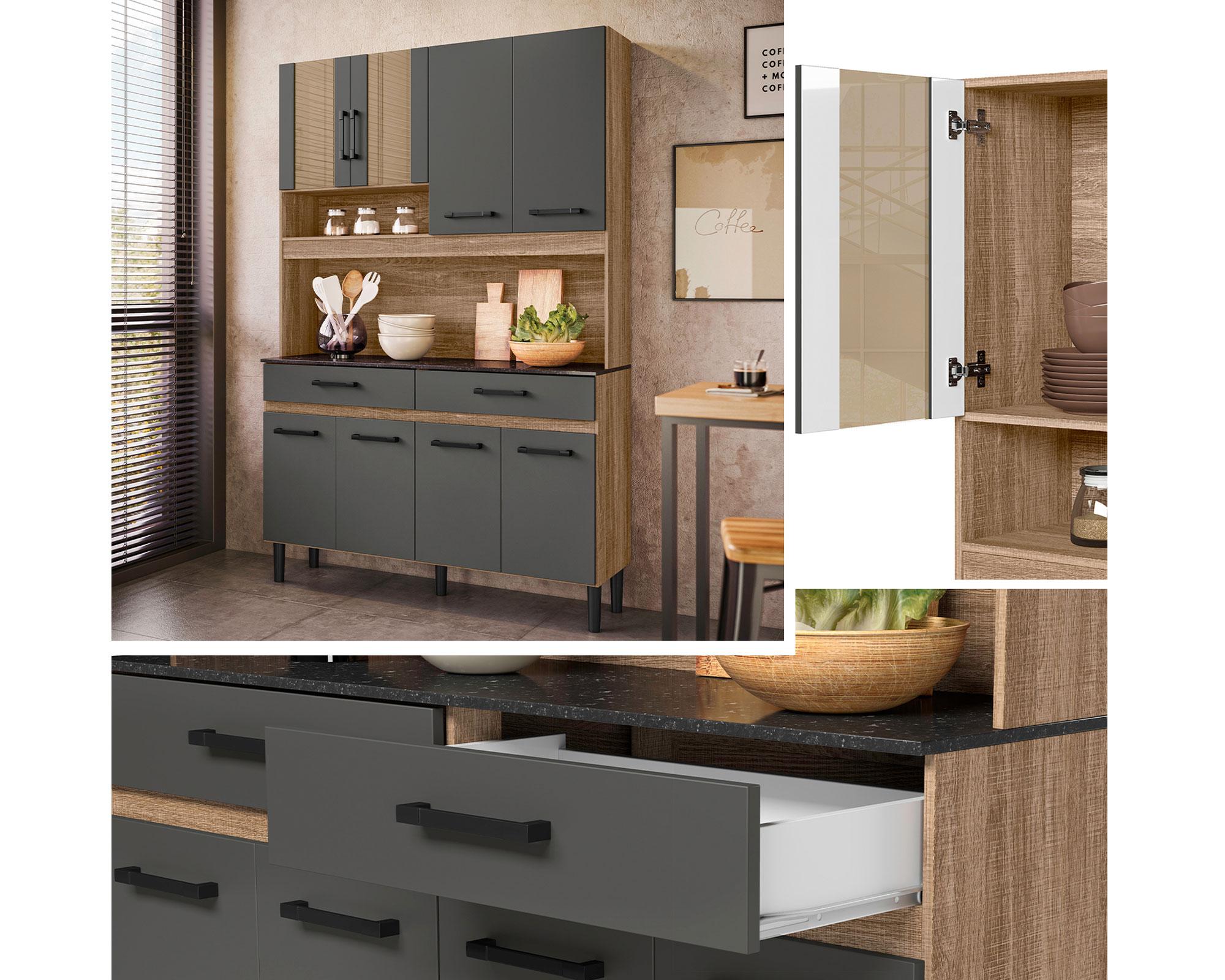 Kit cocina 8 puertas 2 cajones Barbara gris-2