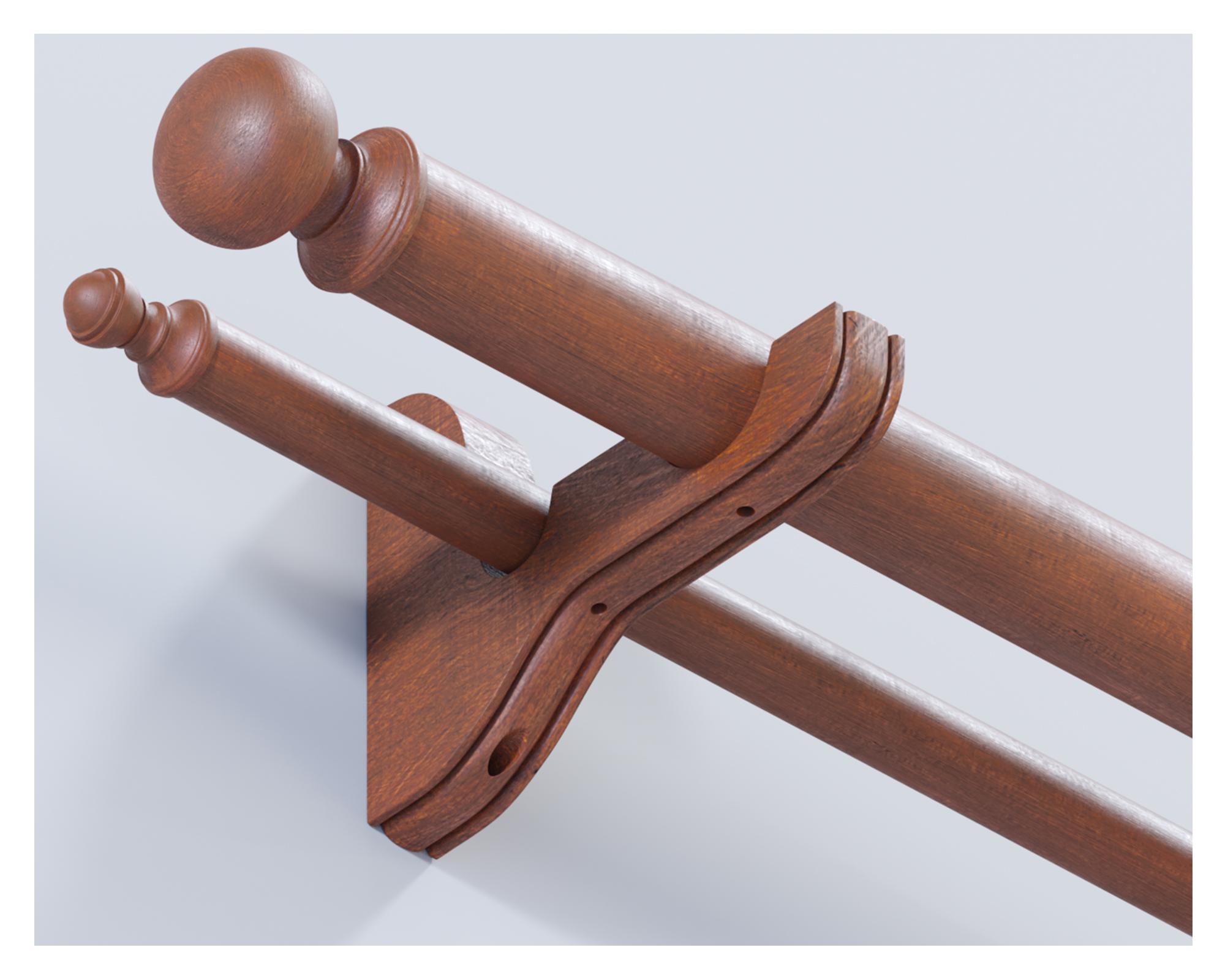 Soporte cortina + Terminal barra 22-35 mm Doble cedro-0