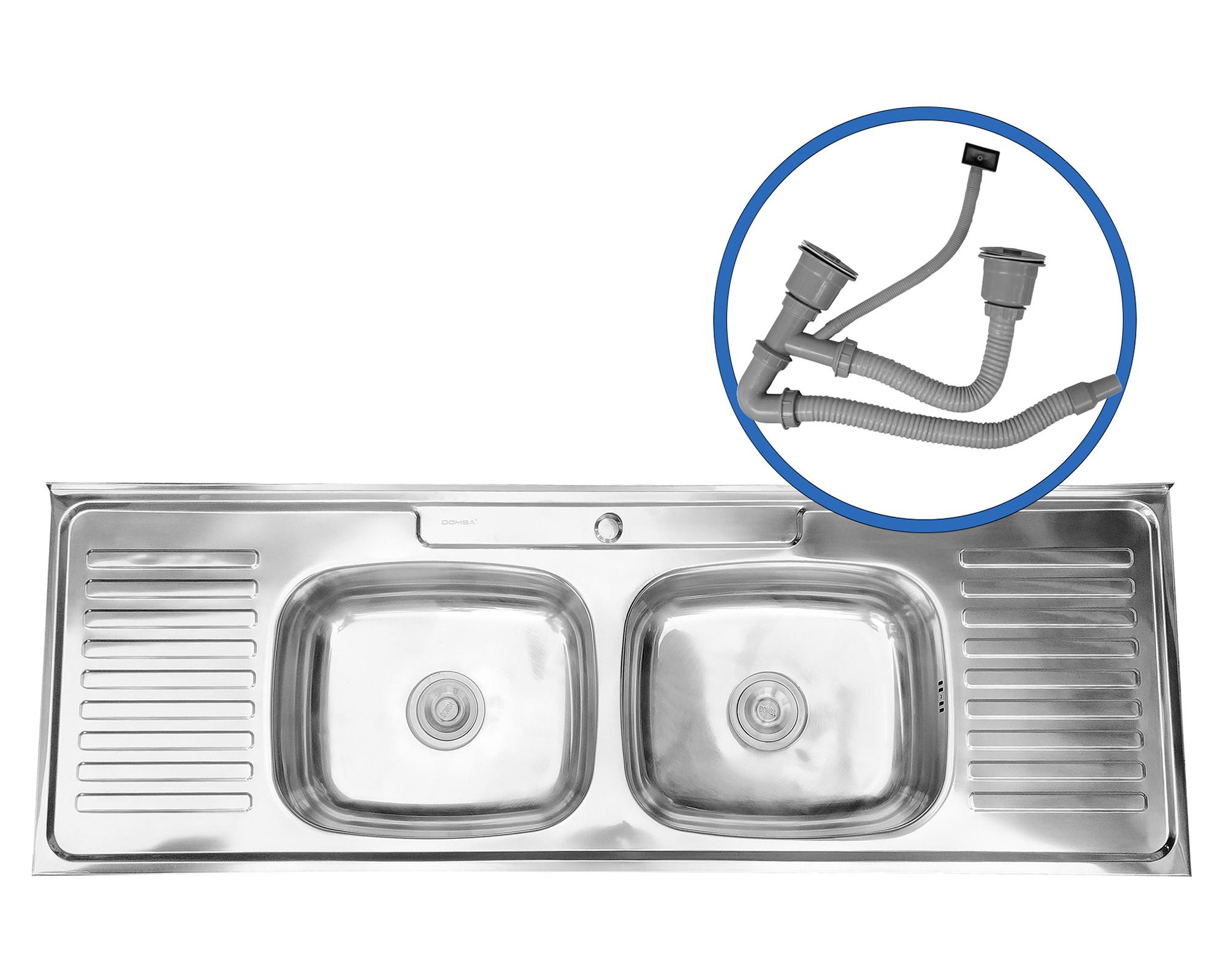 Lavaplatos doble sobreponer IDP15050 plateado 150x50x16 cm-0