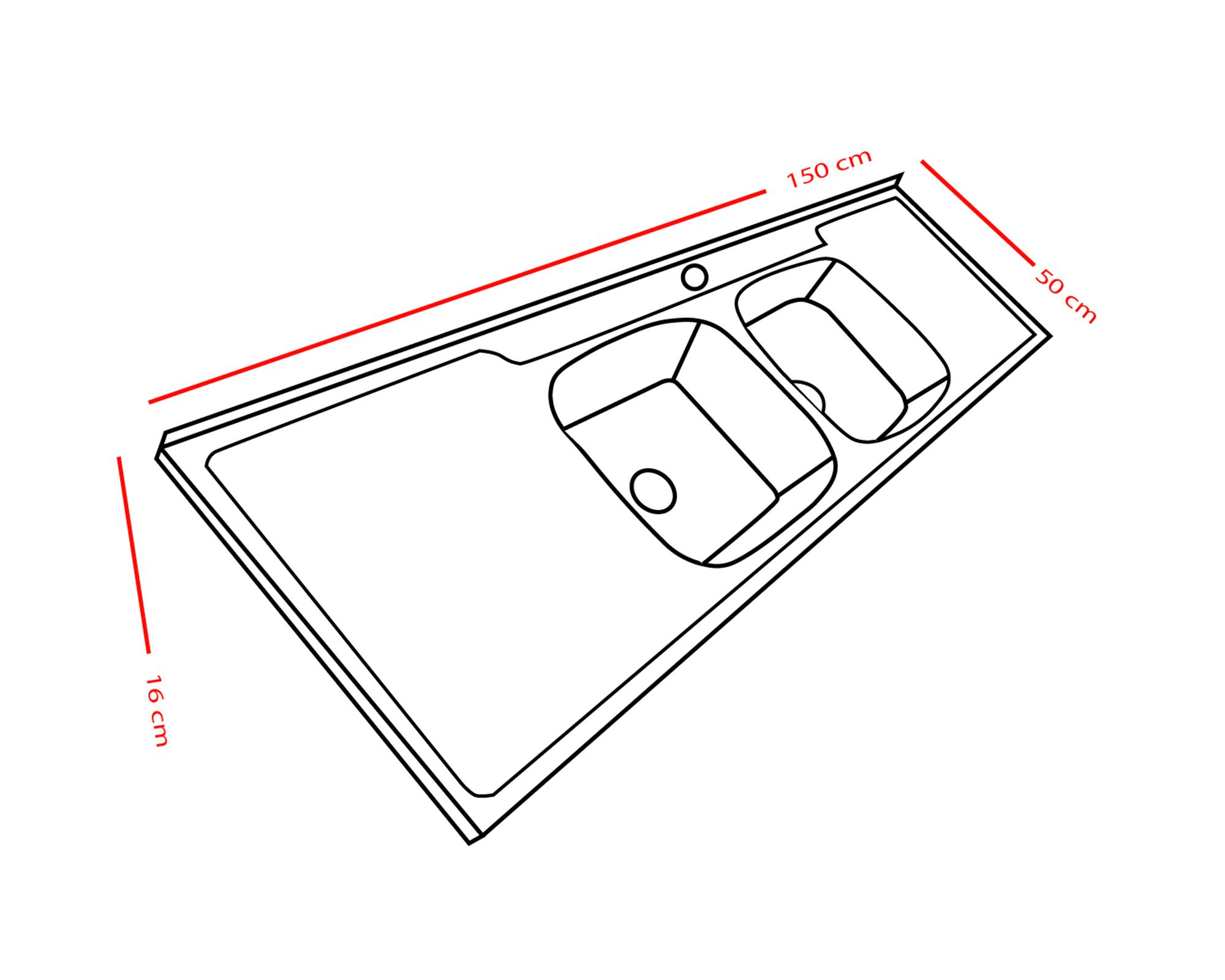 Lavaplatos doble sobreponer IDP15050 plateado 150x50x16 cm-4