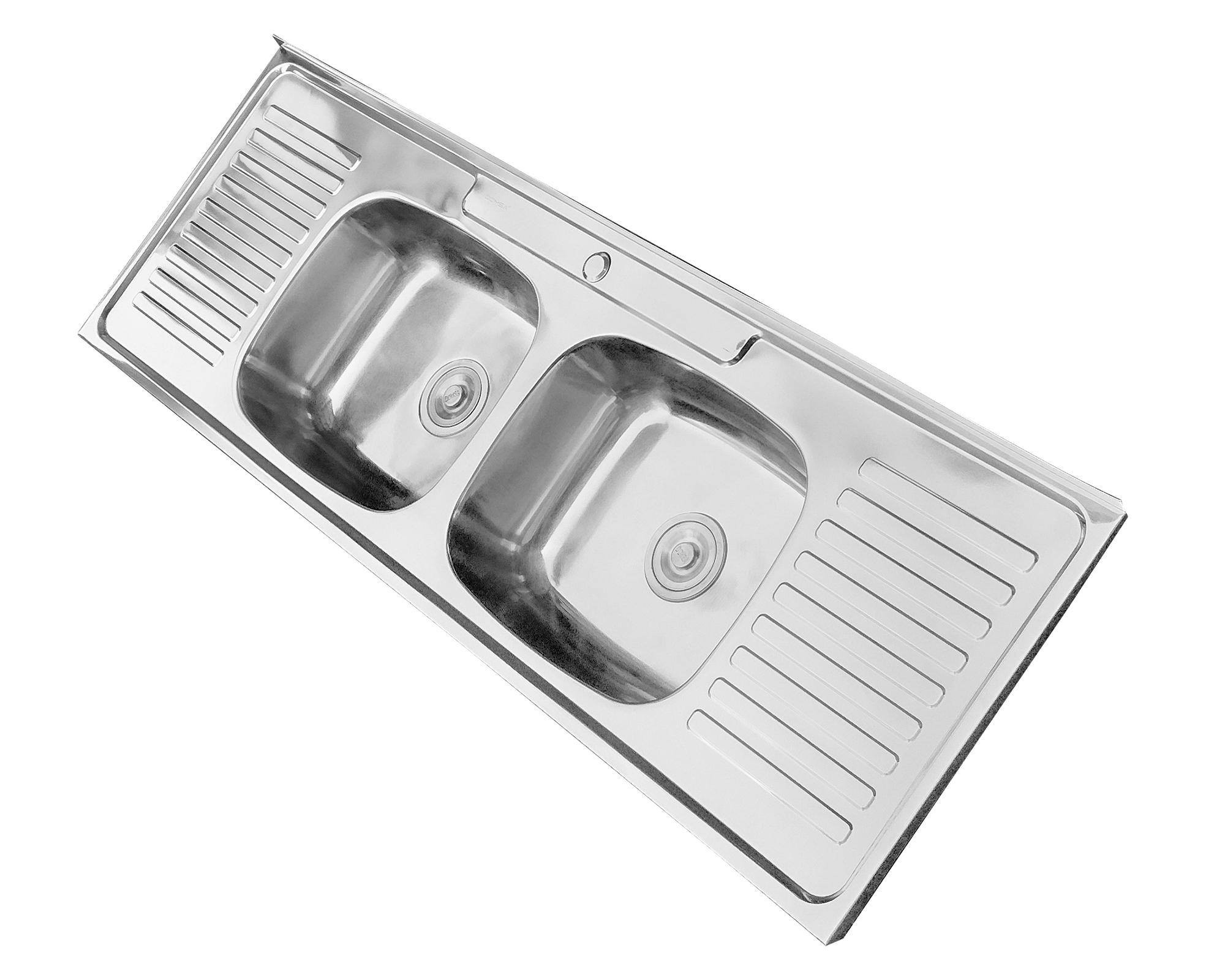 Lavaplatos doble sobreponer IDP15050 plateado 150x50x16 cm-2