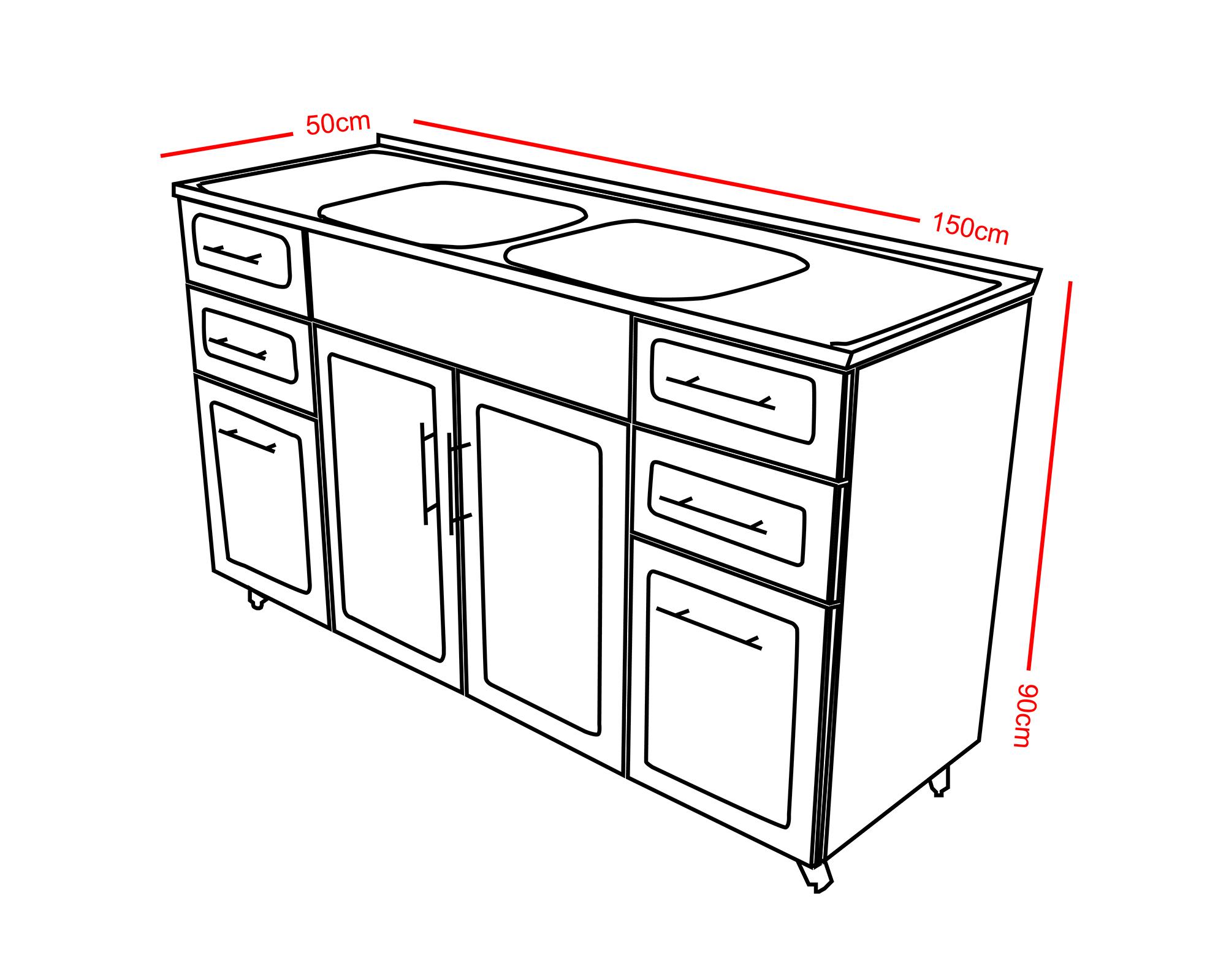 Mueble base lavaplatos 50 cm 4 puertas P150W nogal-5