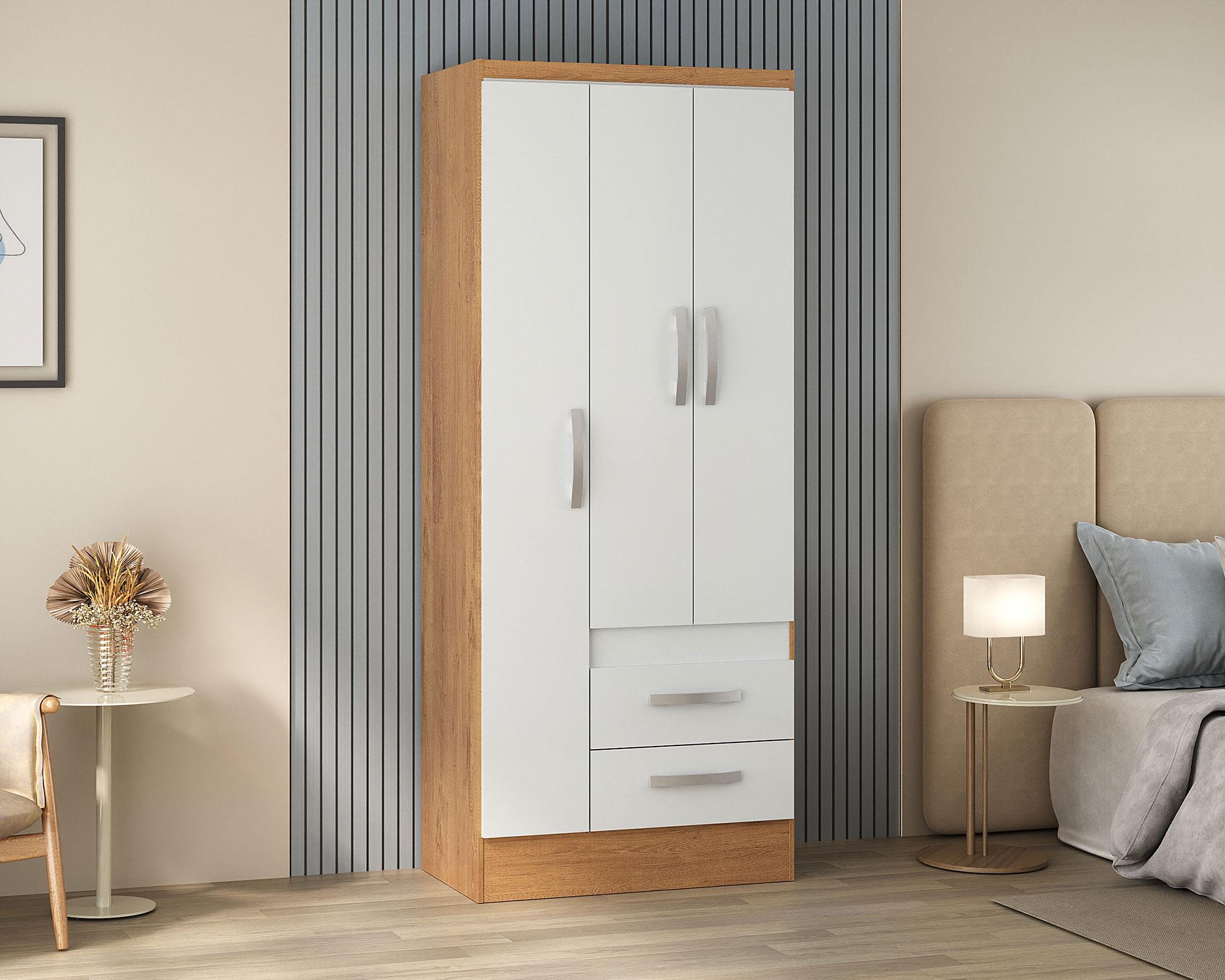 Clóset 3 puertas 2 cajones Bicolor blanco/canelato 183x75x45 cm-4