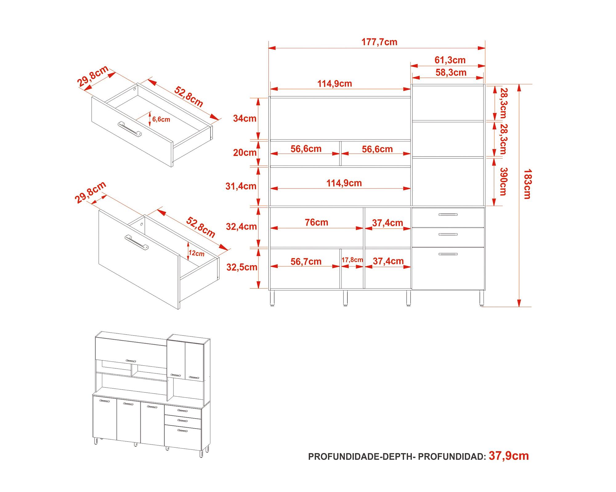 Kit cocina 6 puertas 183x177.7x37.9 cm CZ blanco-4